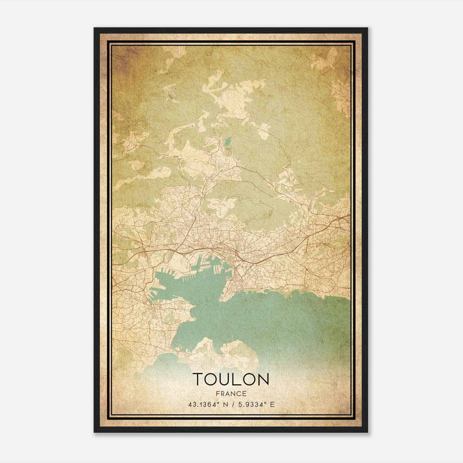 Vintage Toulon France Map Poster, Toulon City Road Wall Art Print