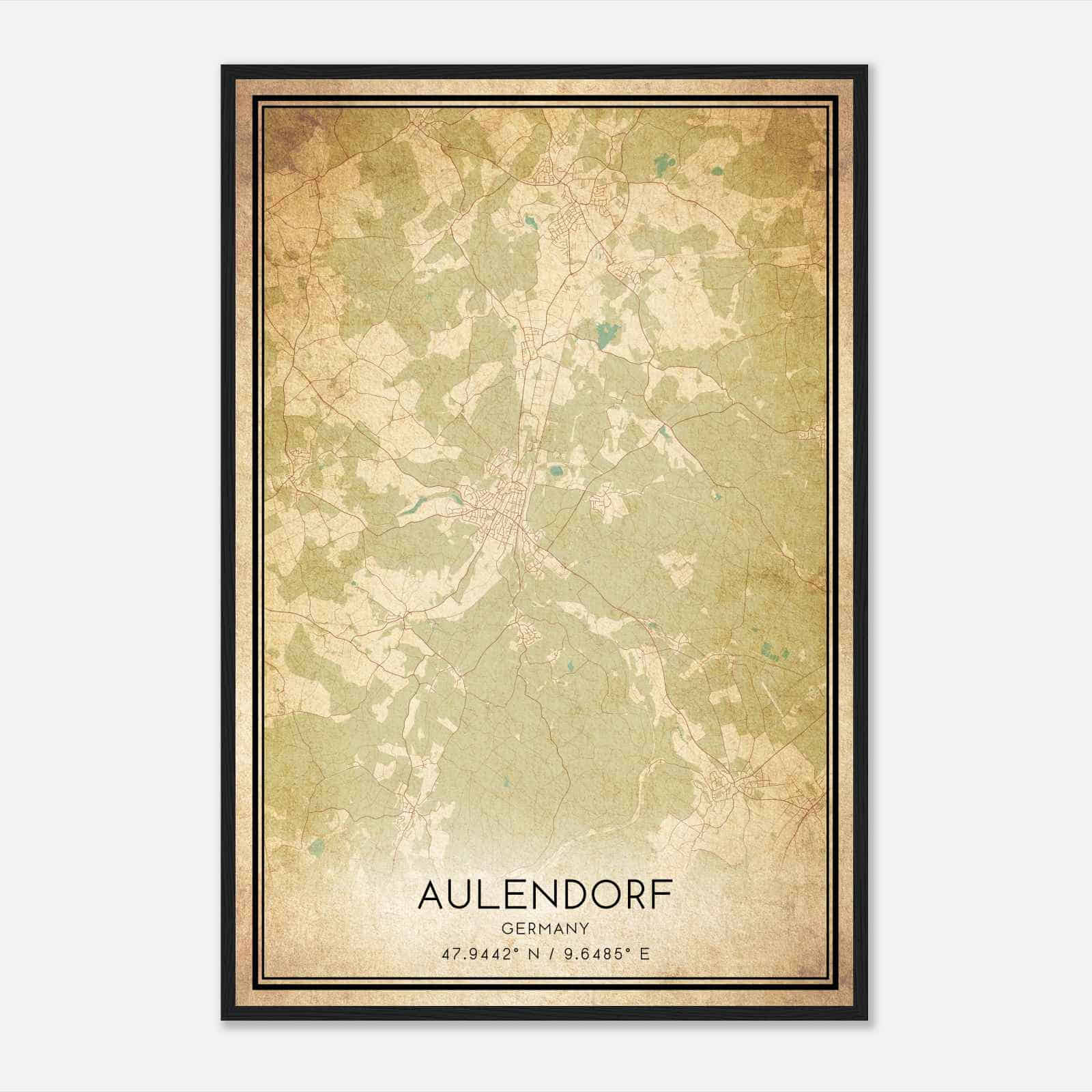 Vintage Aulendorf Germany Map Poster, Aulendorf City Road Wall Art Print