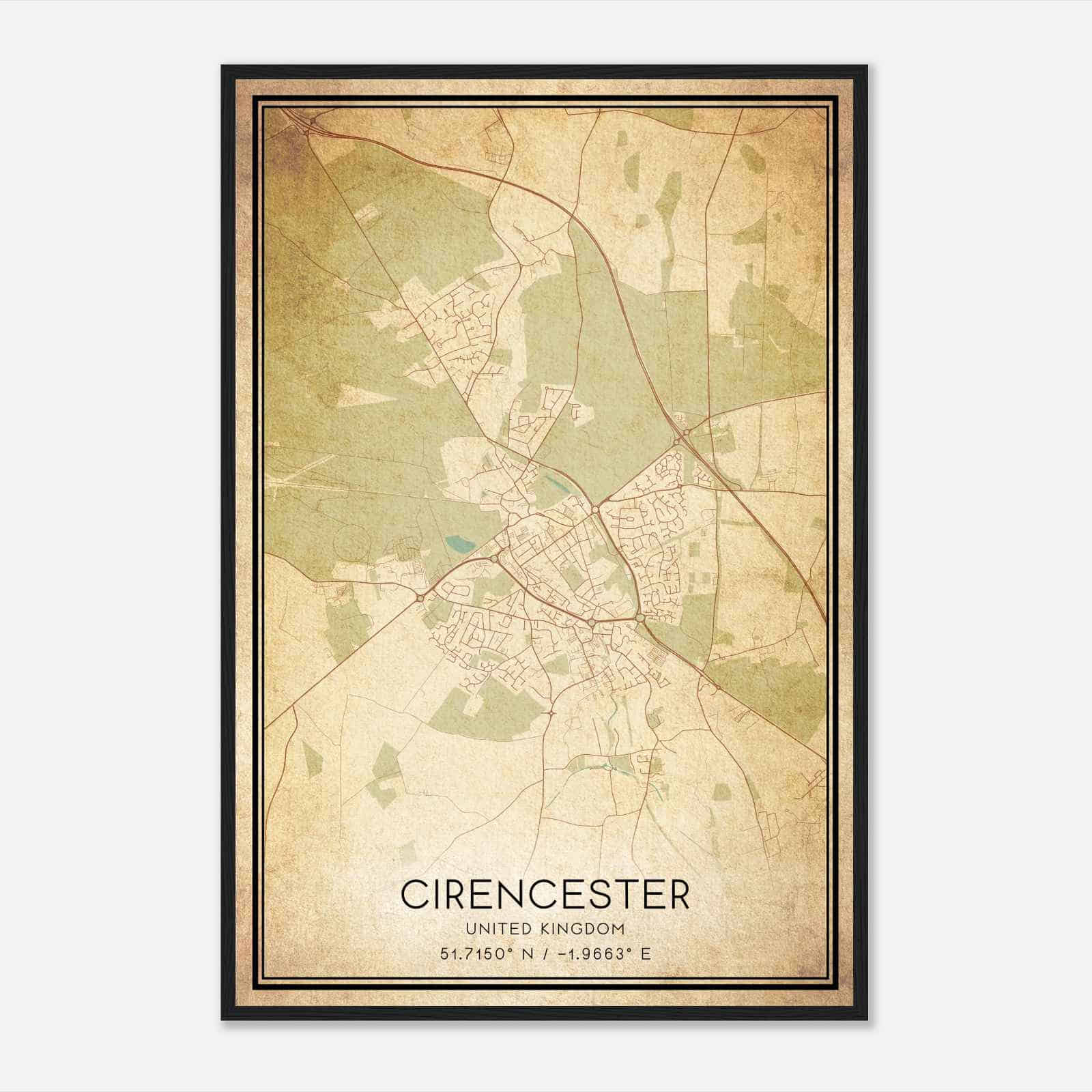 Vintage Cirencester United Kingdom Map Poster, Cirencester City Road Wall Art Print Vintage Cirencester United Kingdom Map Poster, Cirencester City Road Wall Art Print