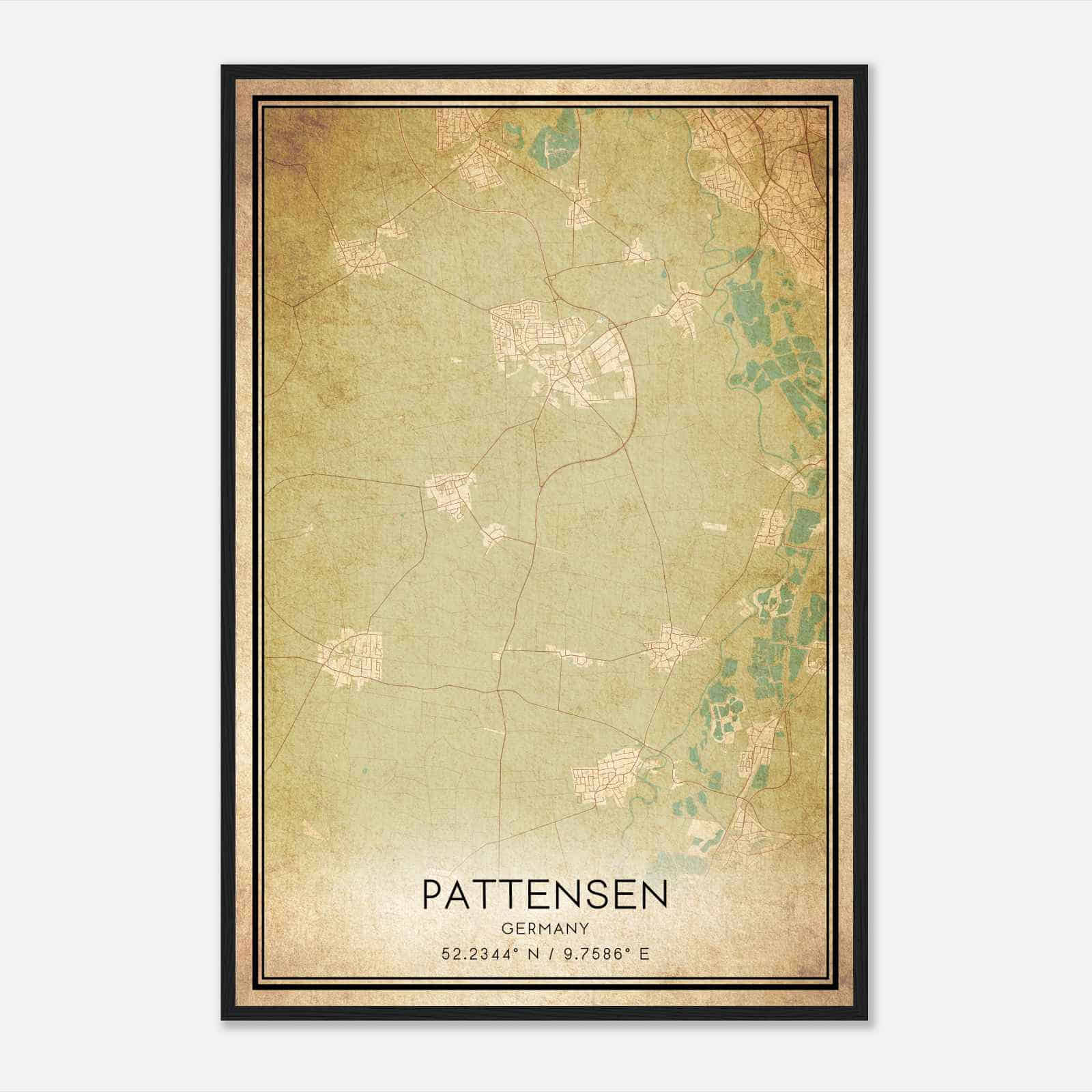 Vintage Pattensen Germany Map Poster, Pattensen City Road Wall Art Print
