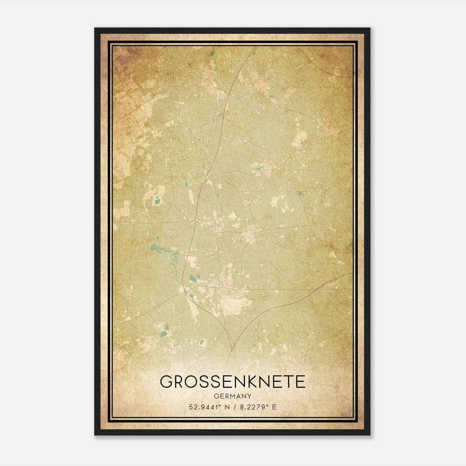 Vintage Grossenkneten Germany Map Poster, Grossenkneten City Road Wall Art Print