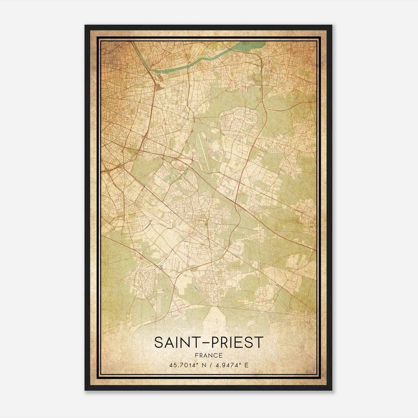 Vintage Saint-Priest France Map Poster, Saint-Priest City Road Wall Art Print