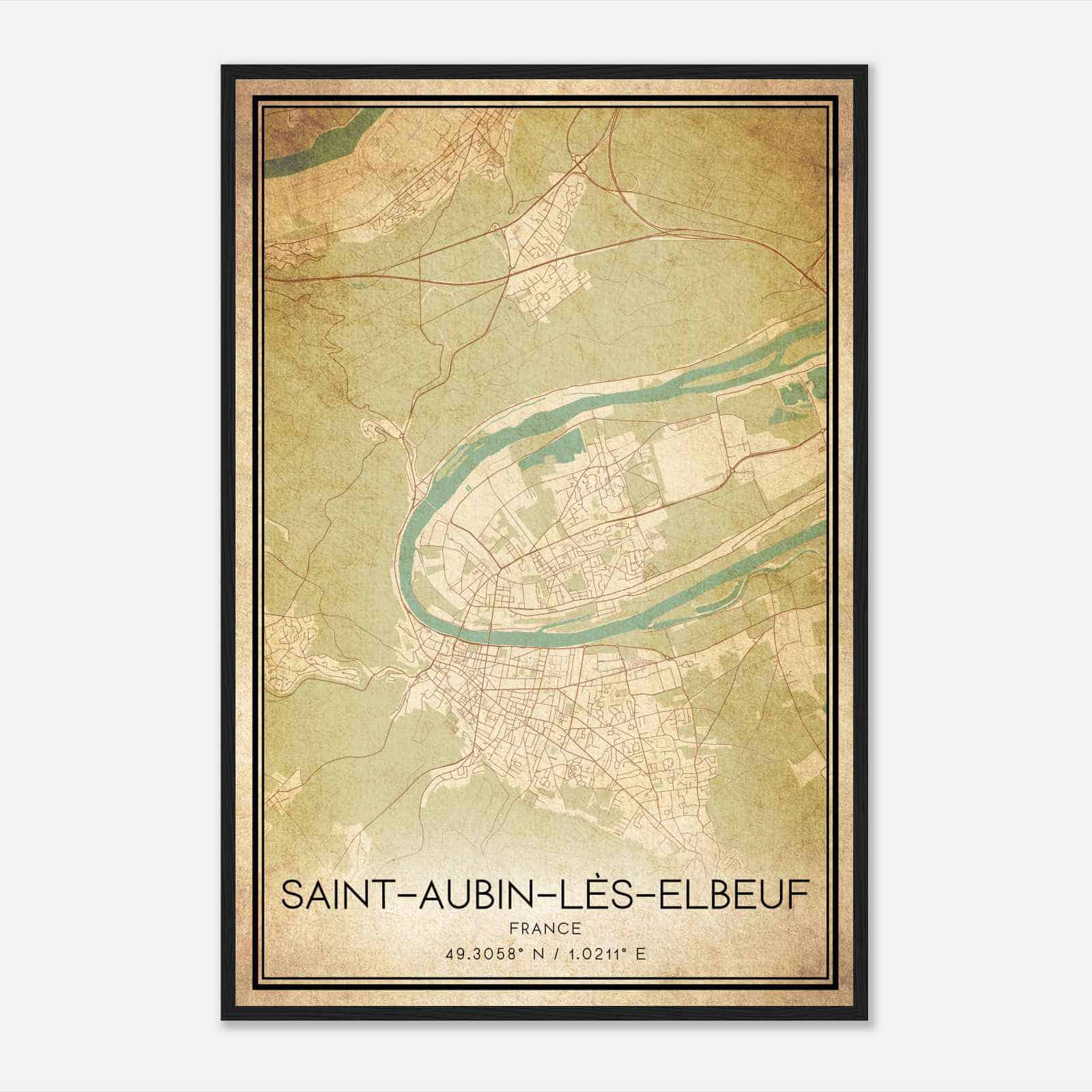 Vintage Saint-Aubin-les-Elbeuf France Map Poster, Saint-Aubin-les-Elbeuf City Road Wall Art Print