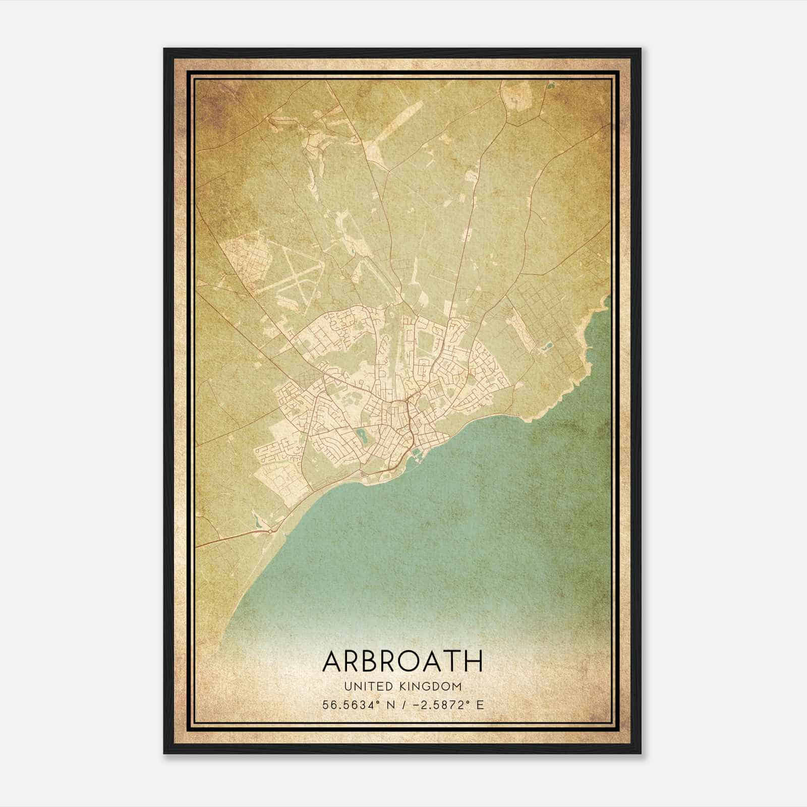 Vintage Arbroath United Kingdom Map Poster, Arbroath City Road Wall Art Print
