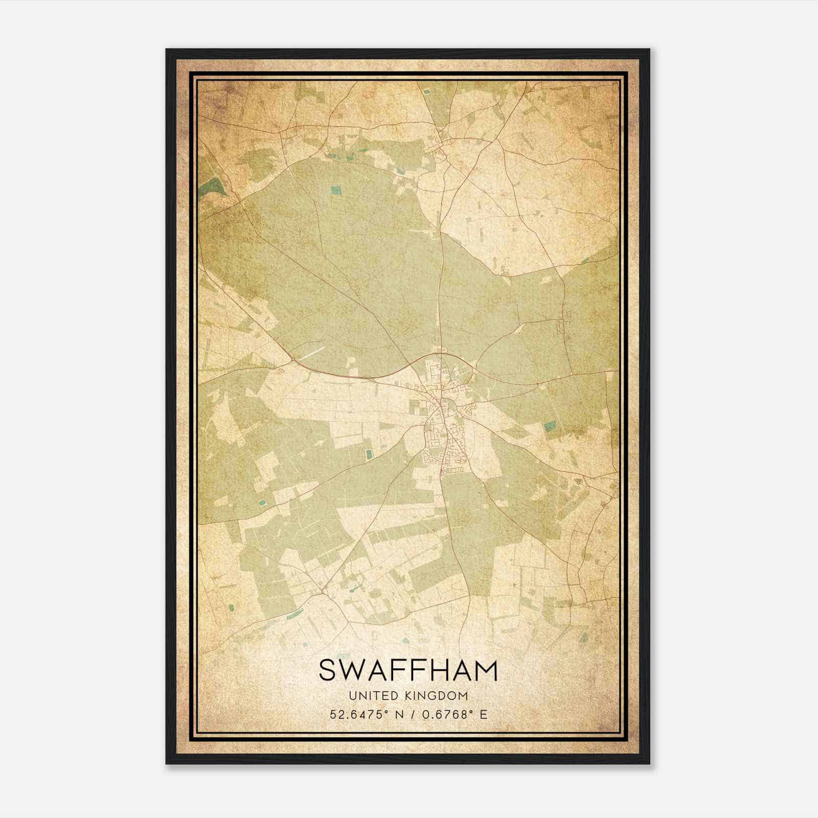 Vintage Swaffham United Kingdom Map Poster, Swaffham City Road Wall Art Print
