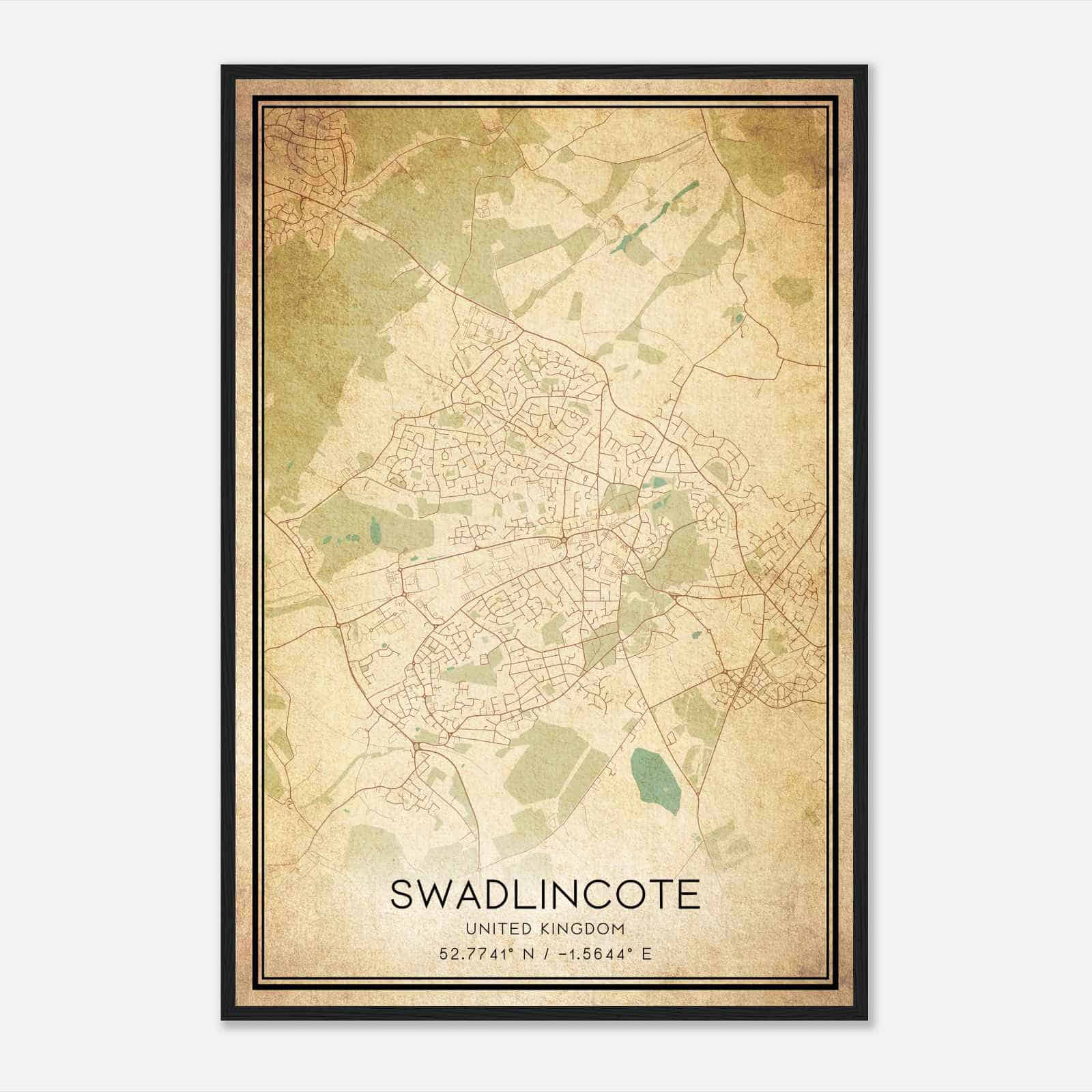Vintage Swadlincote United Kingdom Map Poster, Swadlincote City Road Wall Art Print