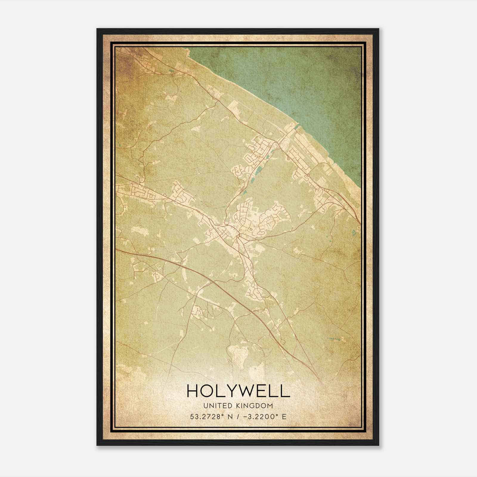 Vintage Holywell United Kingdom Map Poster, Holywell City Road Wall Art Print