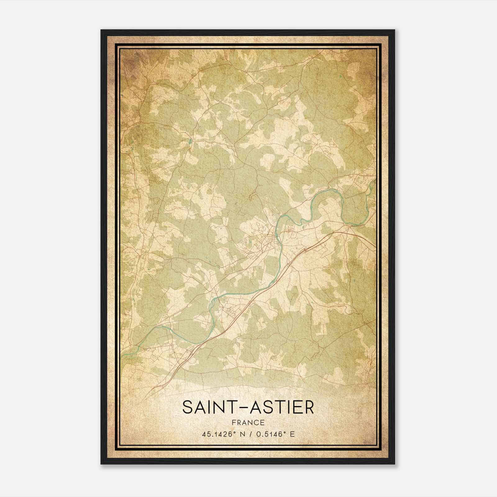 Vintage Saint-Astier France Map Poster, Saint-Astier City Road Wall Art Print