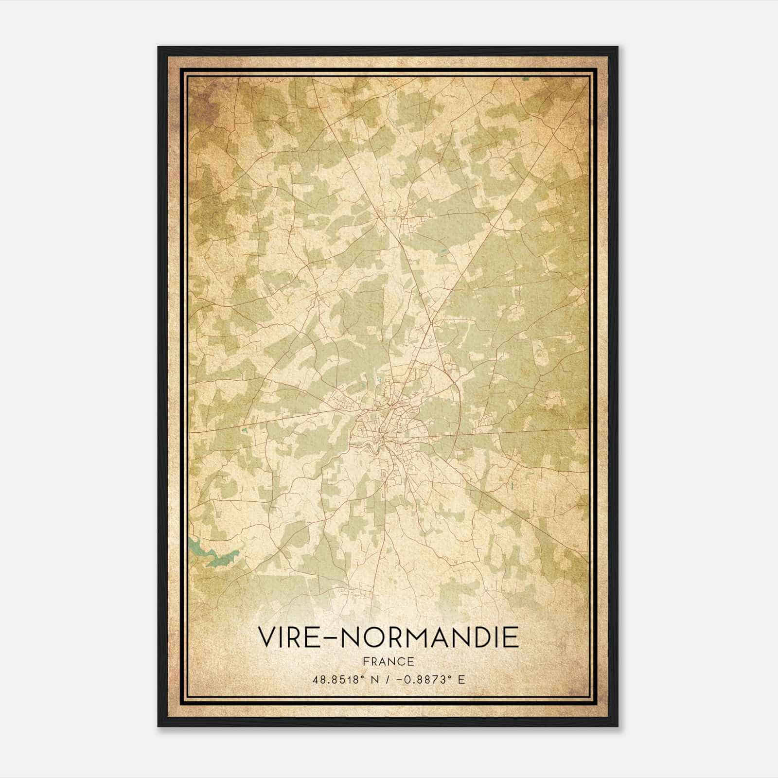 Vintage Vire France Map Poster, Vire City Road Wall Art Print