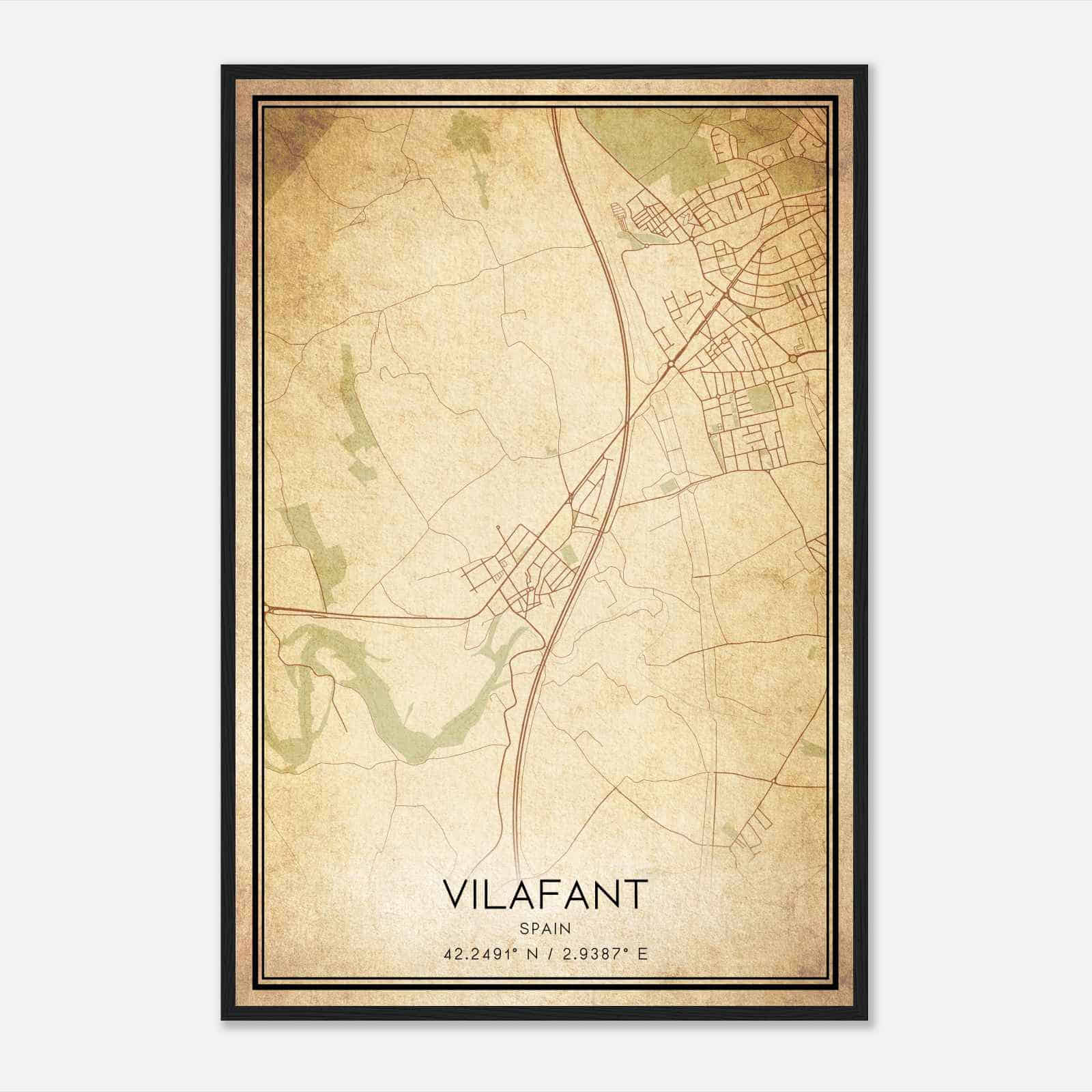 Vintage Vilafant Spain Map Poster, Vilafant City Road Wall Art Print
