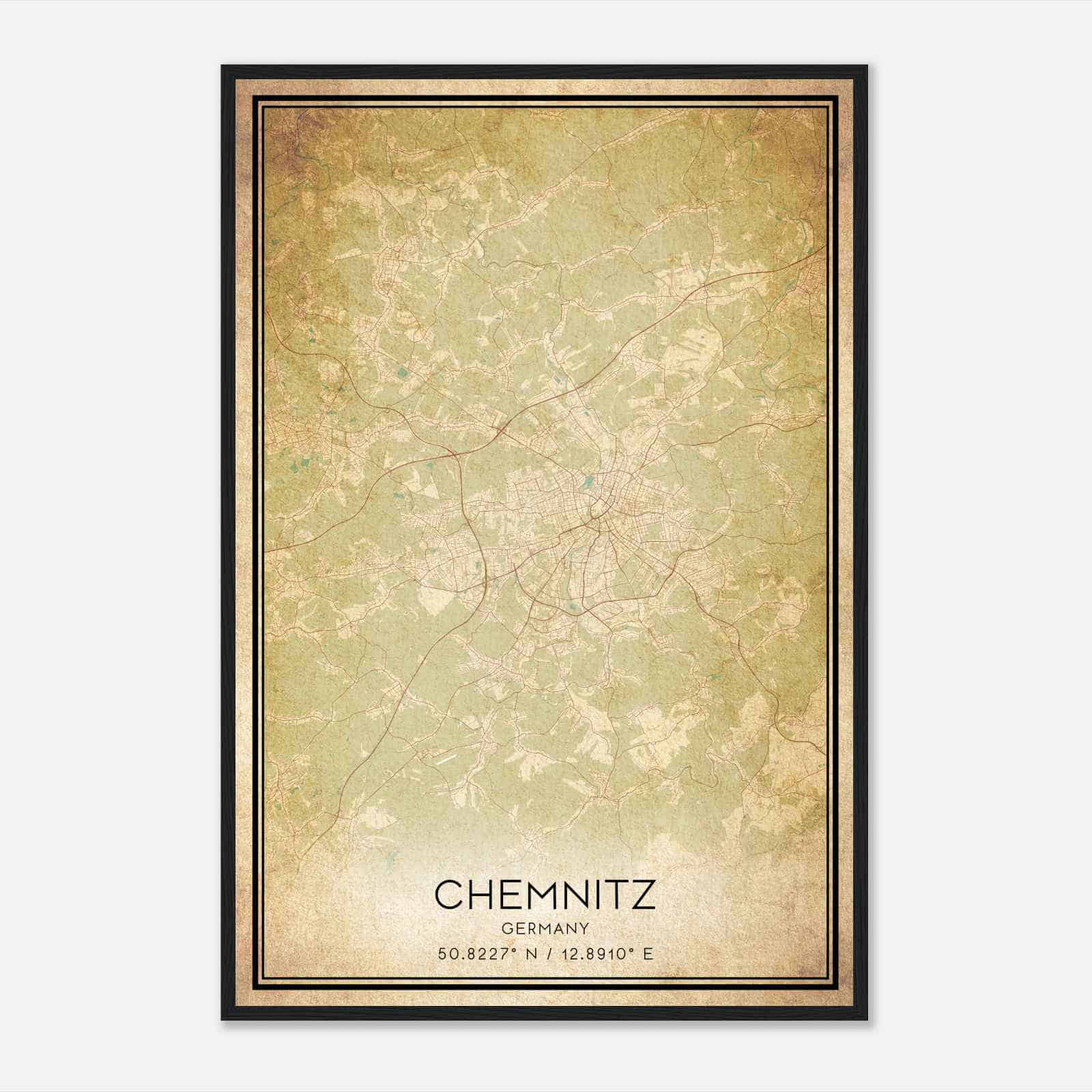 Vintage Chemnitz Germany Map Poster, Chemnitz City Road Wall Art Print