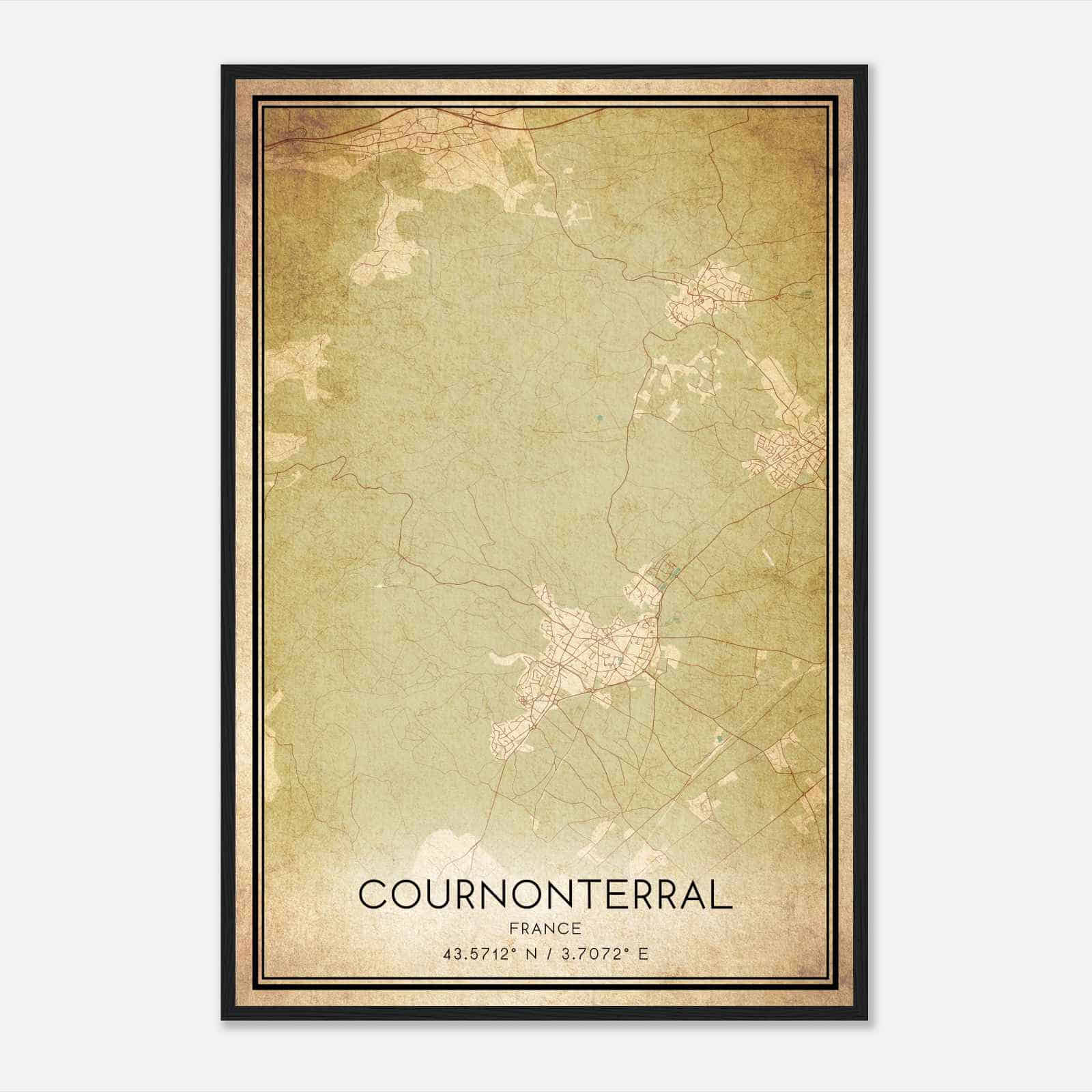 Vintage Cournonterral France Map Poster, Cournonterral City Road Wall Art Print