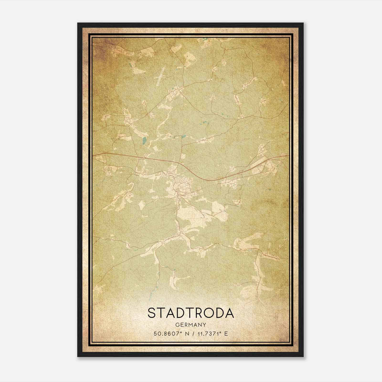 Vintage Stadtroda Germany Map Poster, Stadtroda City Road Wall Art Print