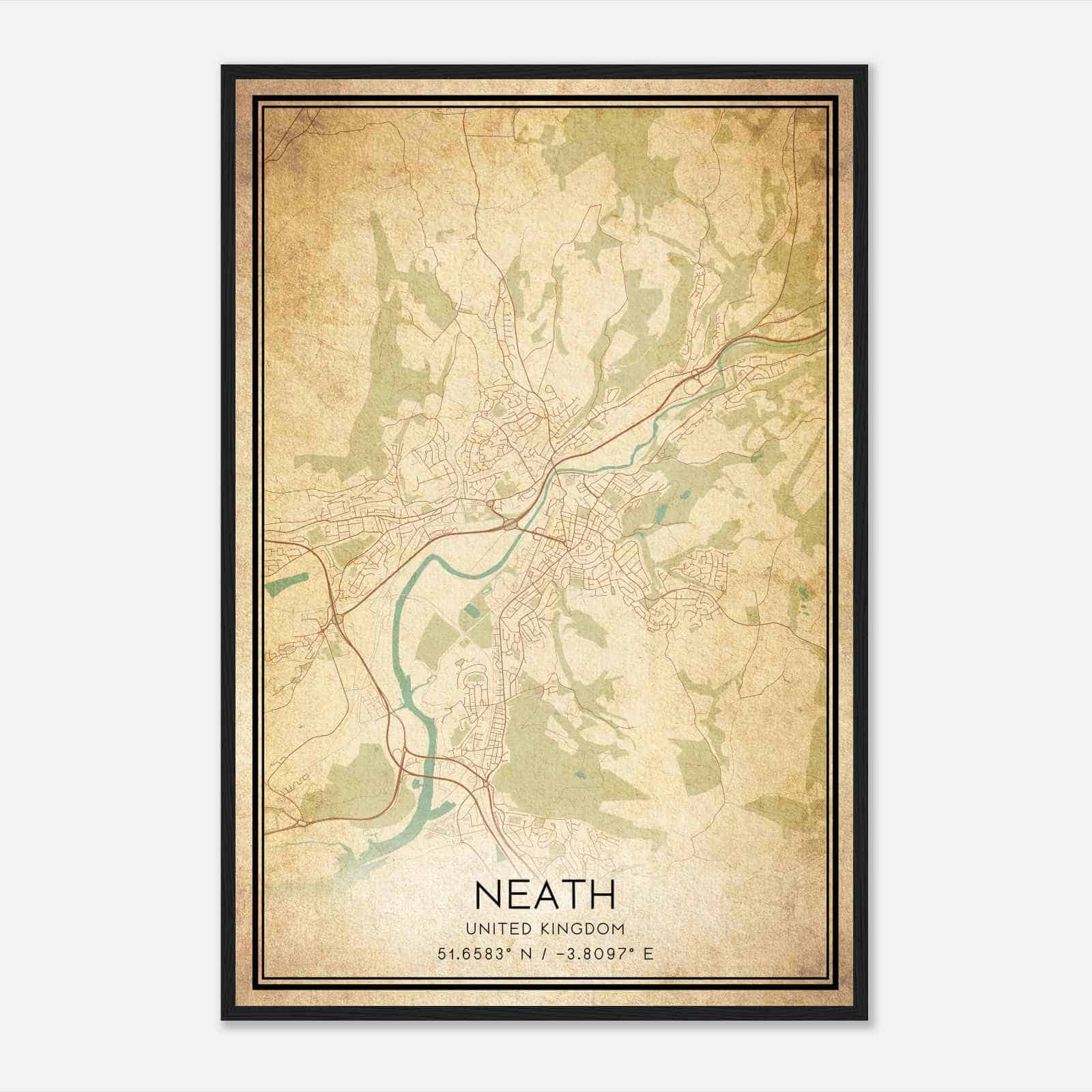 Vintage Neath United Kingdom Map Poster, Neath City Road Wall Art Print