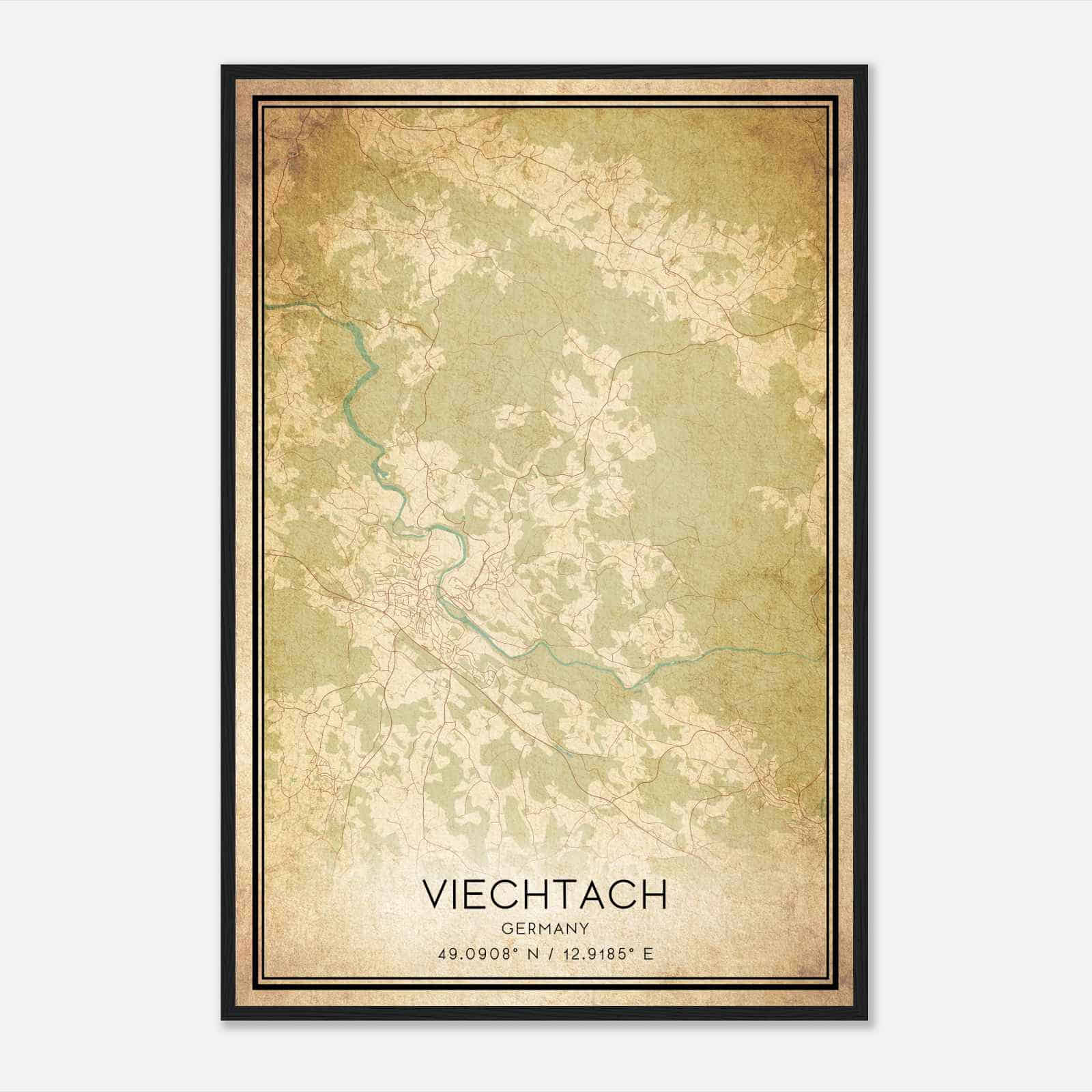 Vintage Viechtach Germany Map Poster, Viechtach City Road Wall Art Print