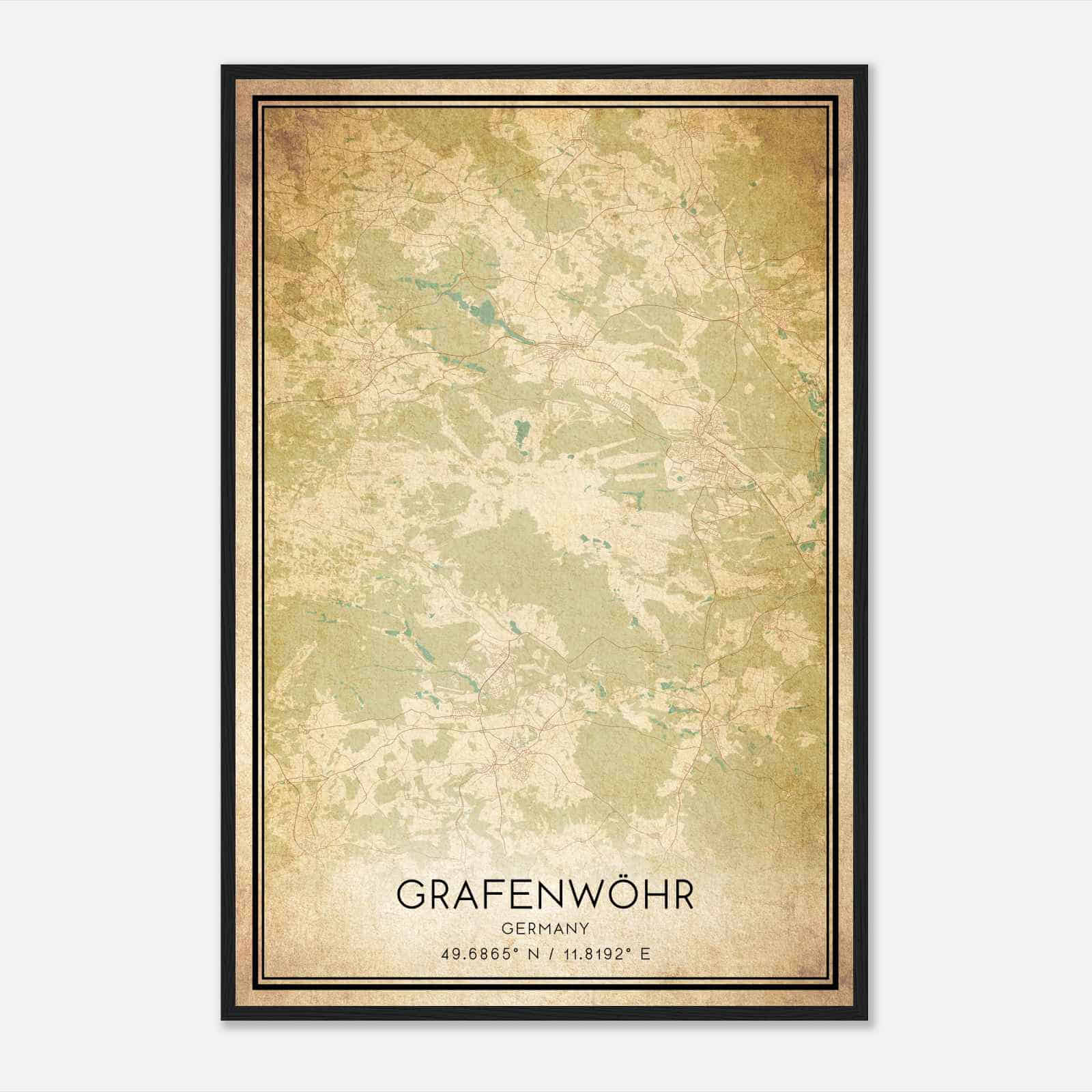 Vintage Grafenwohr Germany Map Poster, Grafenwohr City Road Wall Art Print