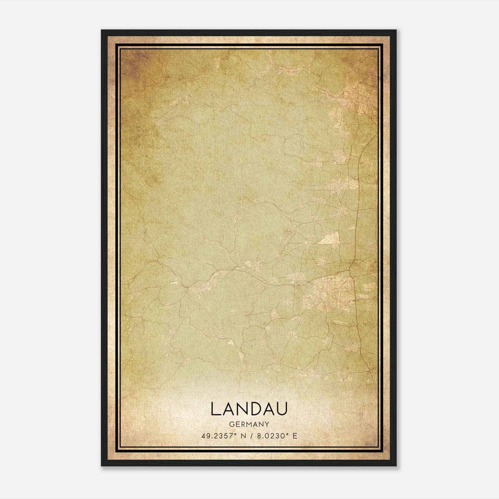 Vintage Landau Germany Map Poster, Landau City Road Wall Art Print