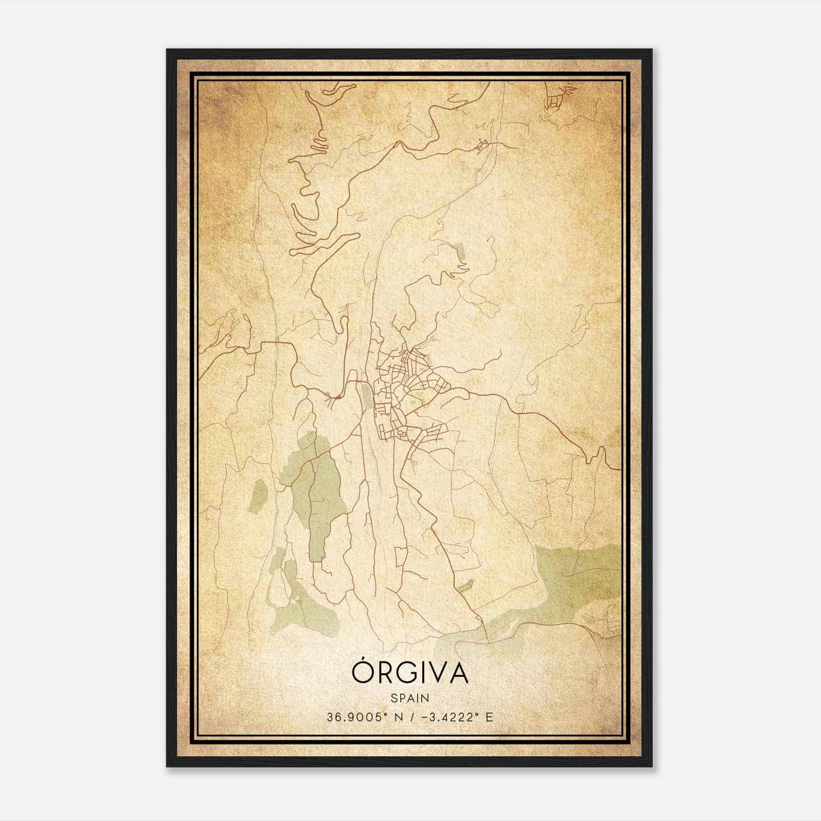 Vintage Orjiva Spain Map Poster, Orjiva City Road Wall Art Print
