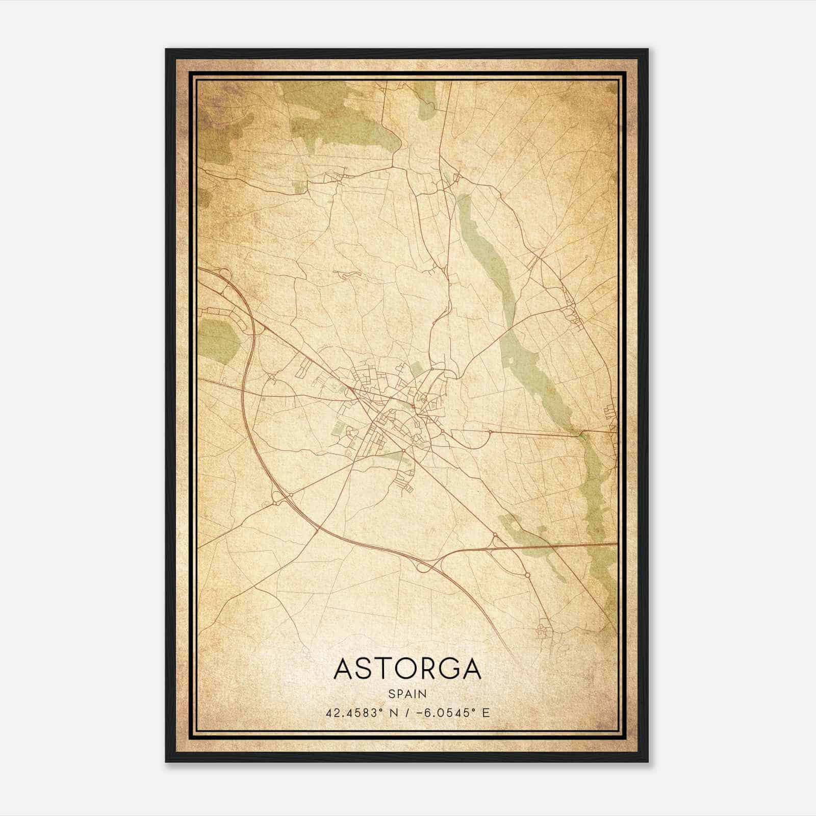 Vintage Astorga Spain Map Poster, Astorga City Road Wall Art Print