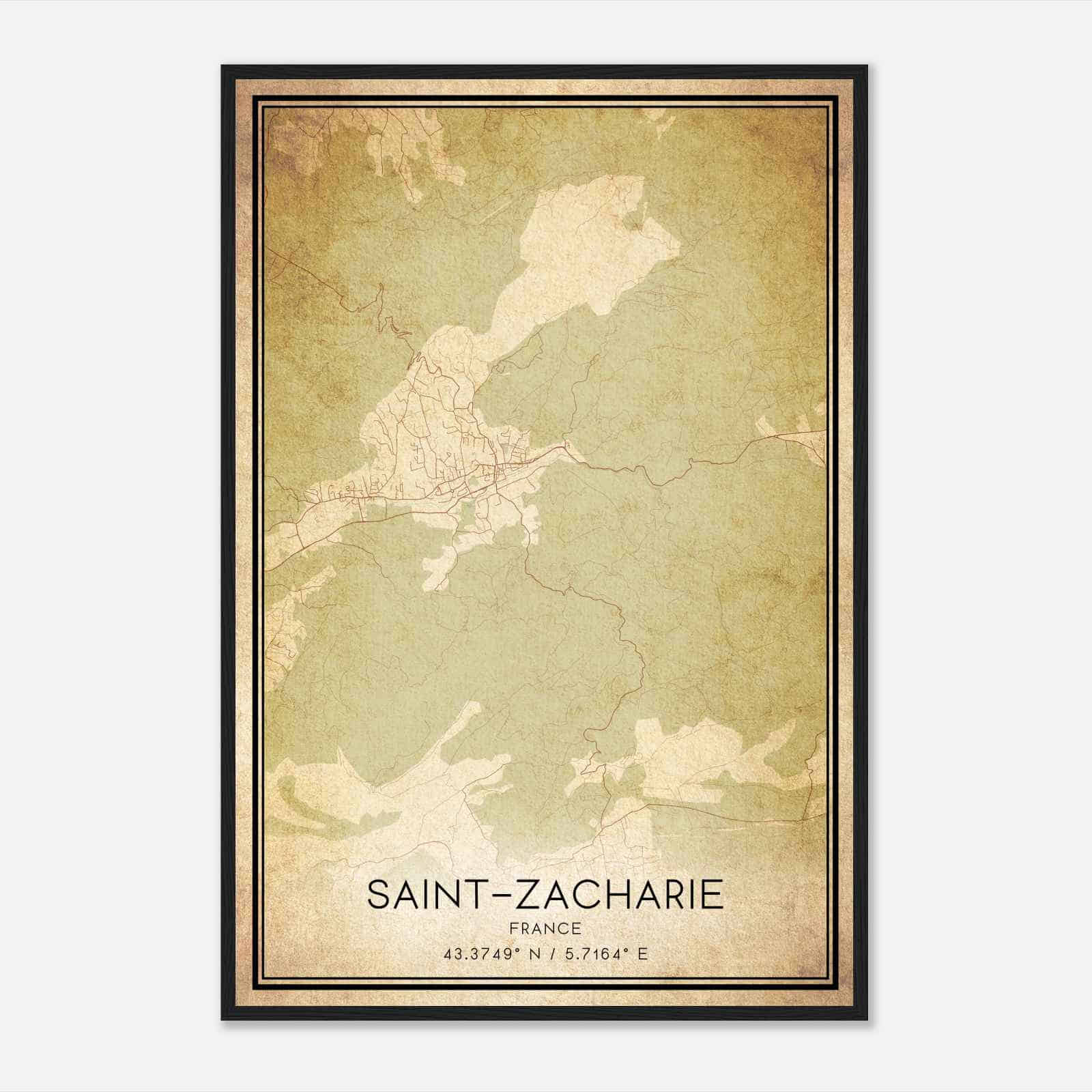 Vintage Saint-Zacharie France Map Poster, Saint-Zacharie City Road Wall Art Print