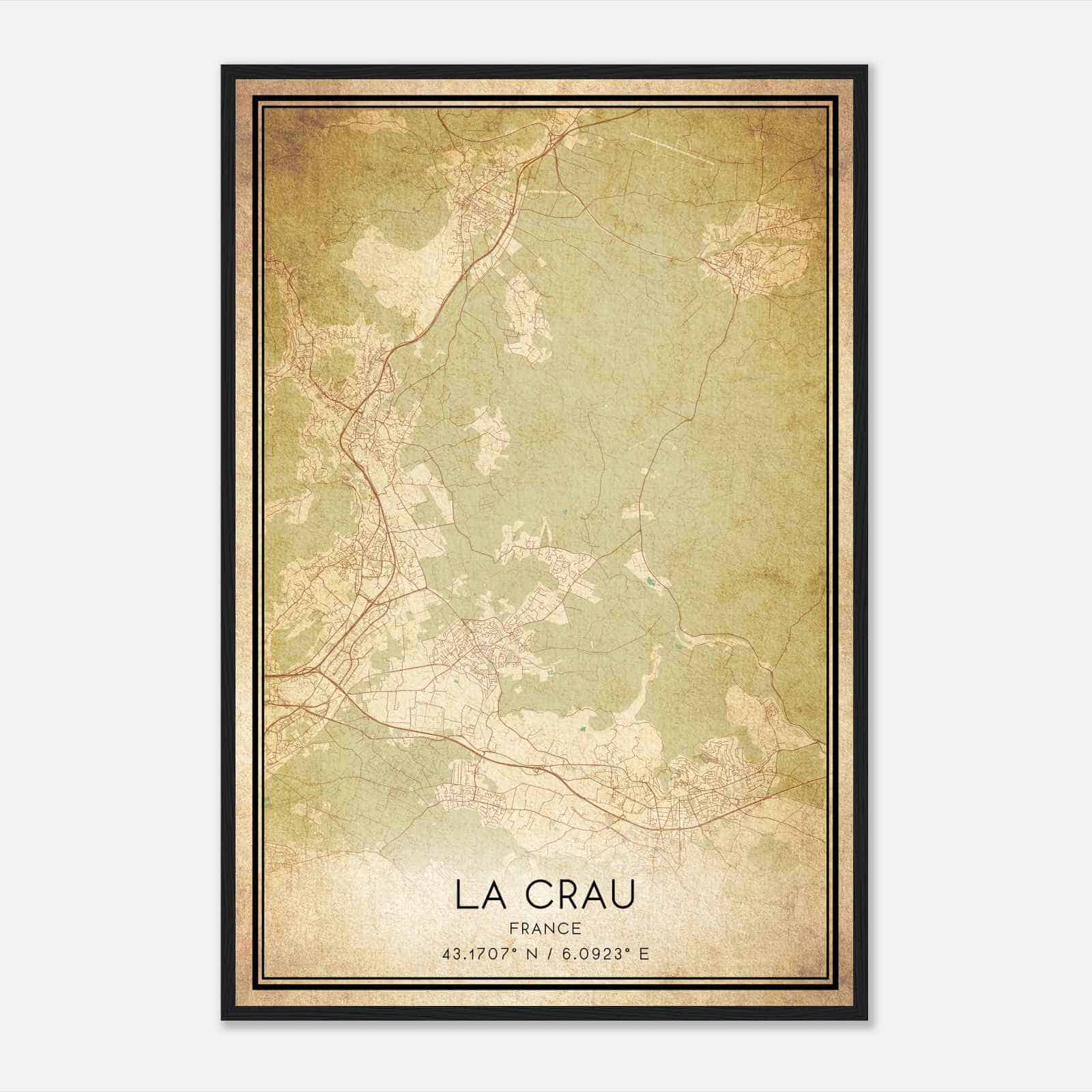 Vintage La Crau France Map Poster, La Crau City Road Wall Art Print