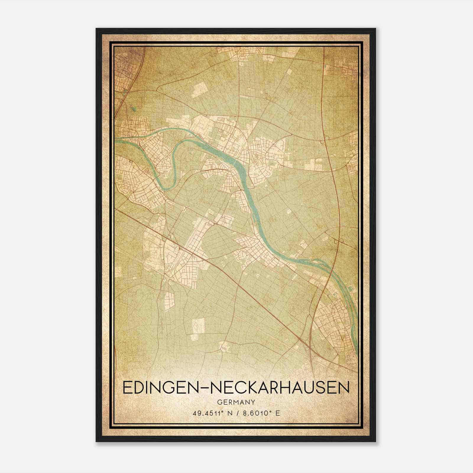 Vintage Edingen-Neckarhausen Germany Map Poster, Edingen-Neckarhausen City Road Wall Art Print