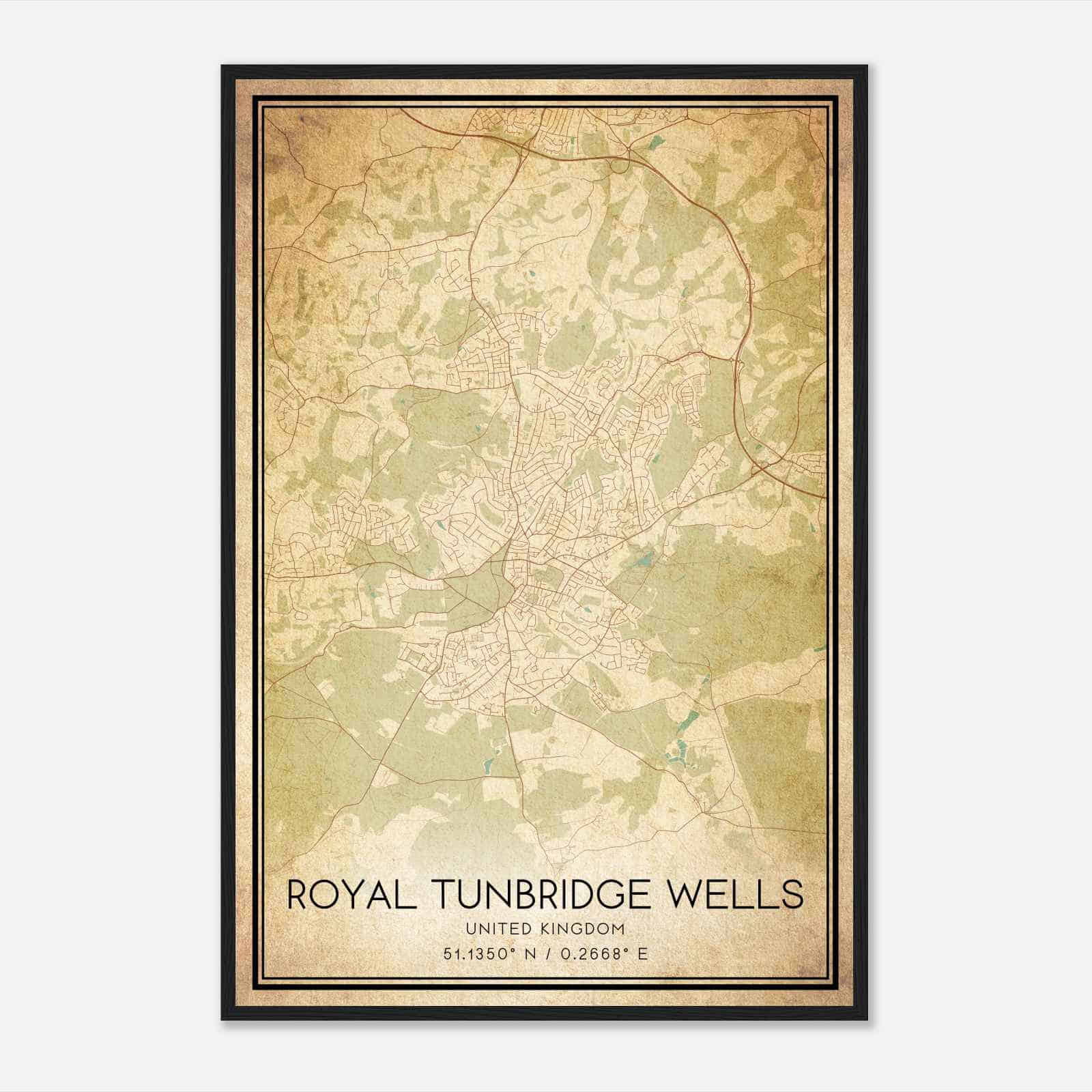 Vintage Royal Tunbridge Wells United Kingdom Map Poster, Royal Tunbridge Wells City Road Wall Art Print Vintage Royal Tunbridge Wells United Kingdom Map Poster, Royal Tunbridge Wells City Road Wall Art Print