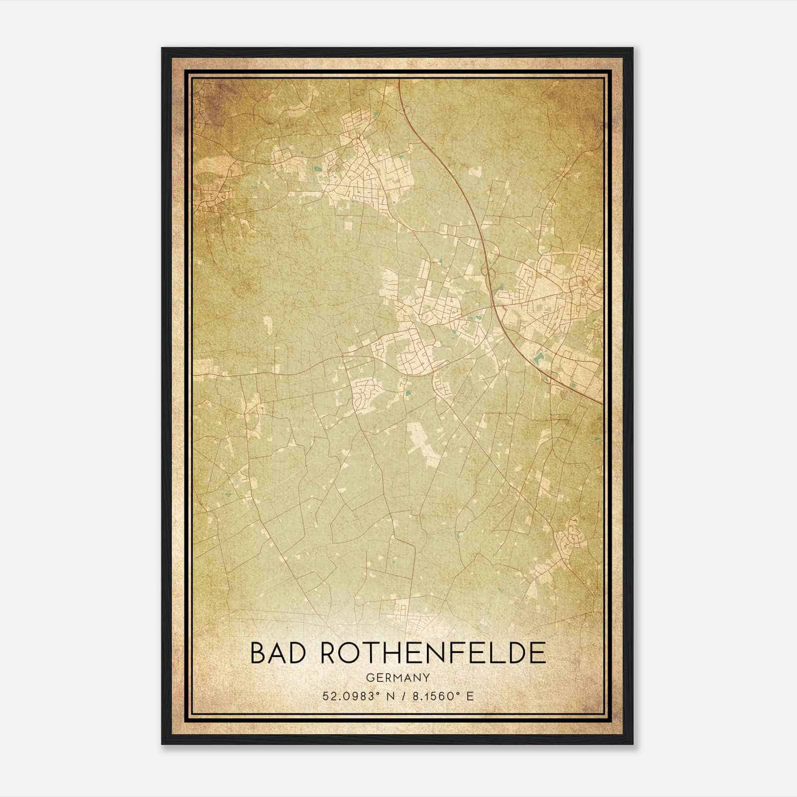 Vintage Bad Rothenfelde Germany Map Poster, Bad Rothenfelde City Road Wall Art Print