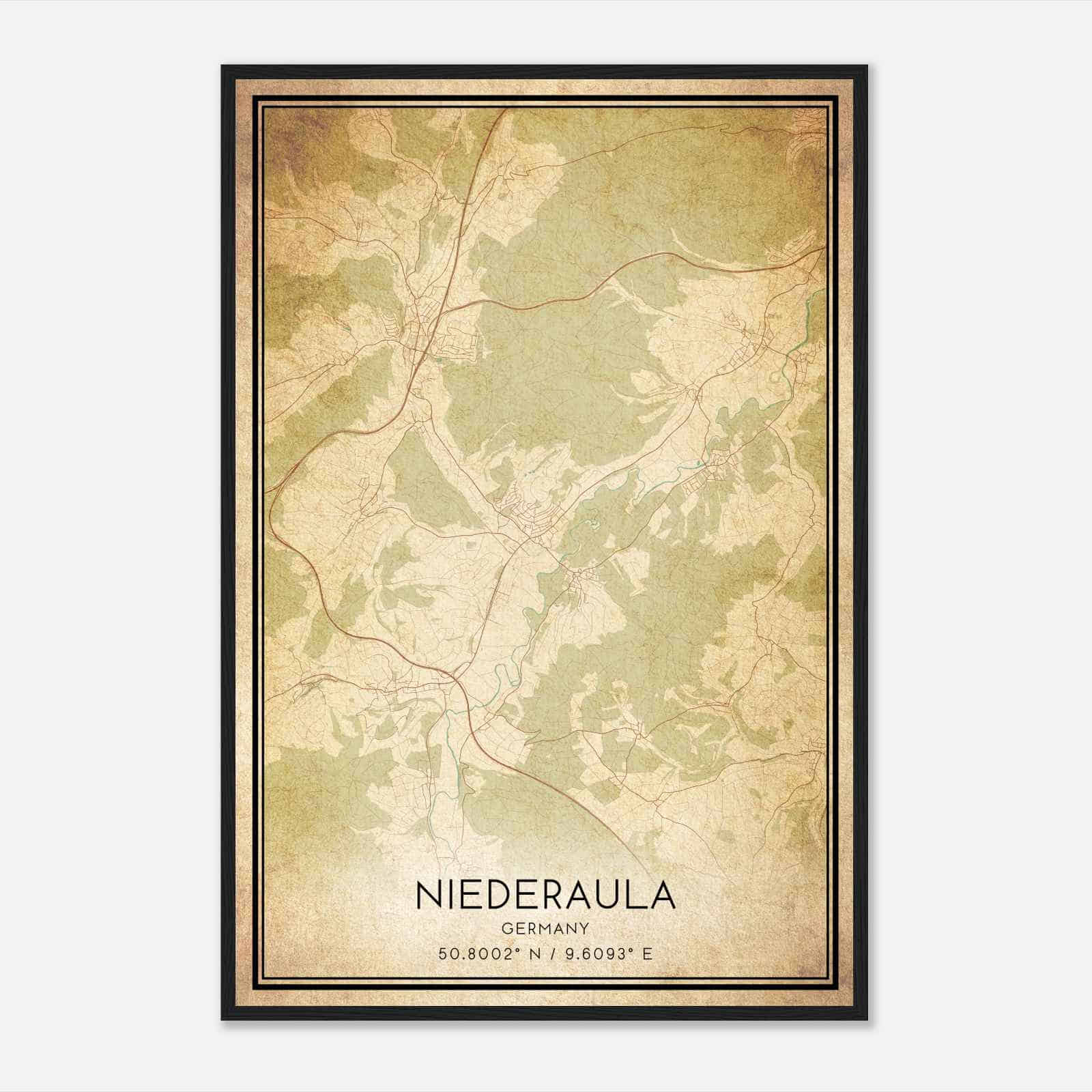 Vintage Niederaula Germany Map Poster, Niederaula City Road Wall Art Print