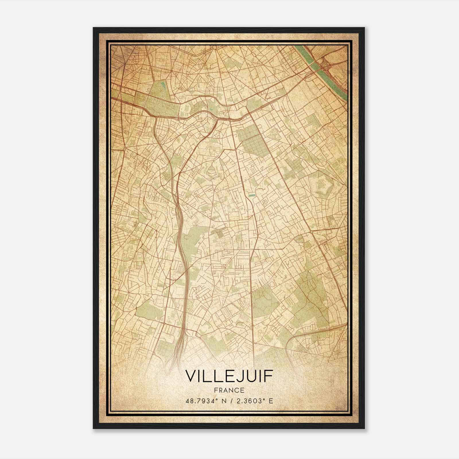 Vintage Villejuif France Map Poster, Villejuif City Road Wall Art Print