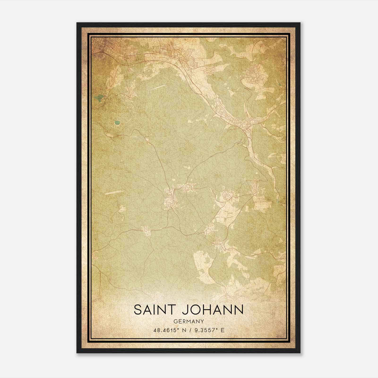 Vintage Sankt Johann Germany Map Poster, Sankt Johann City Road Wall Art Print