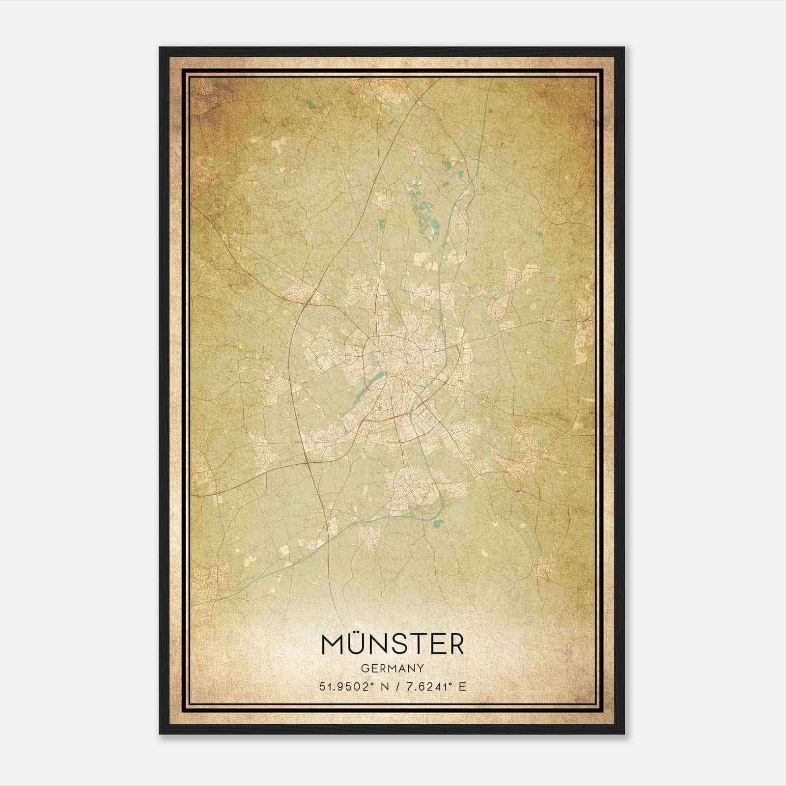 Vintage Munster Germany Map Poster, Munster City Road Wall Art Print