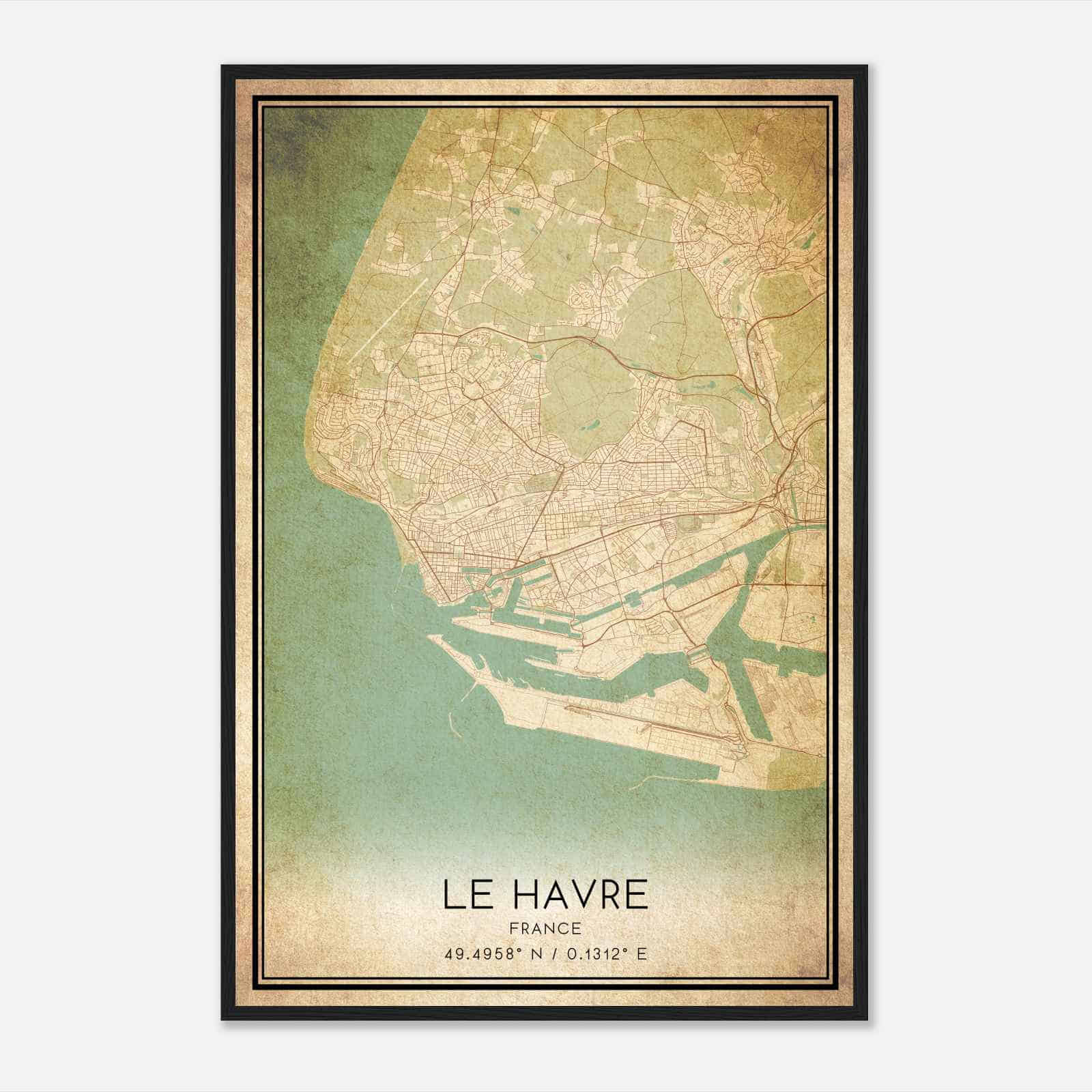 Vintage Le Havre France Map Poster, Le Havre City Road Wall Art Print