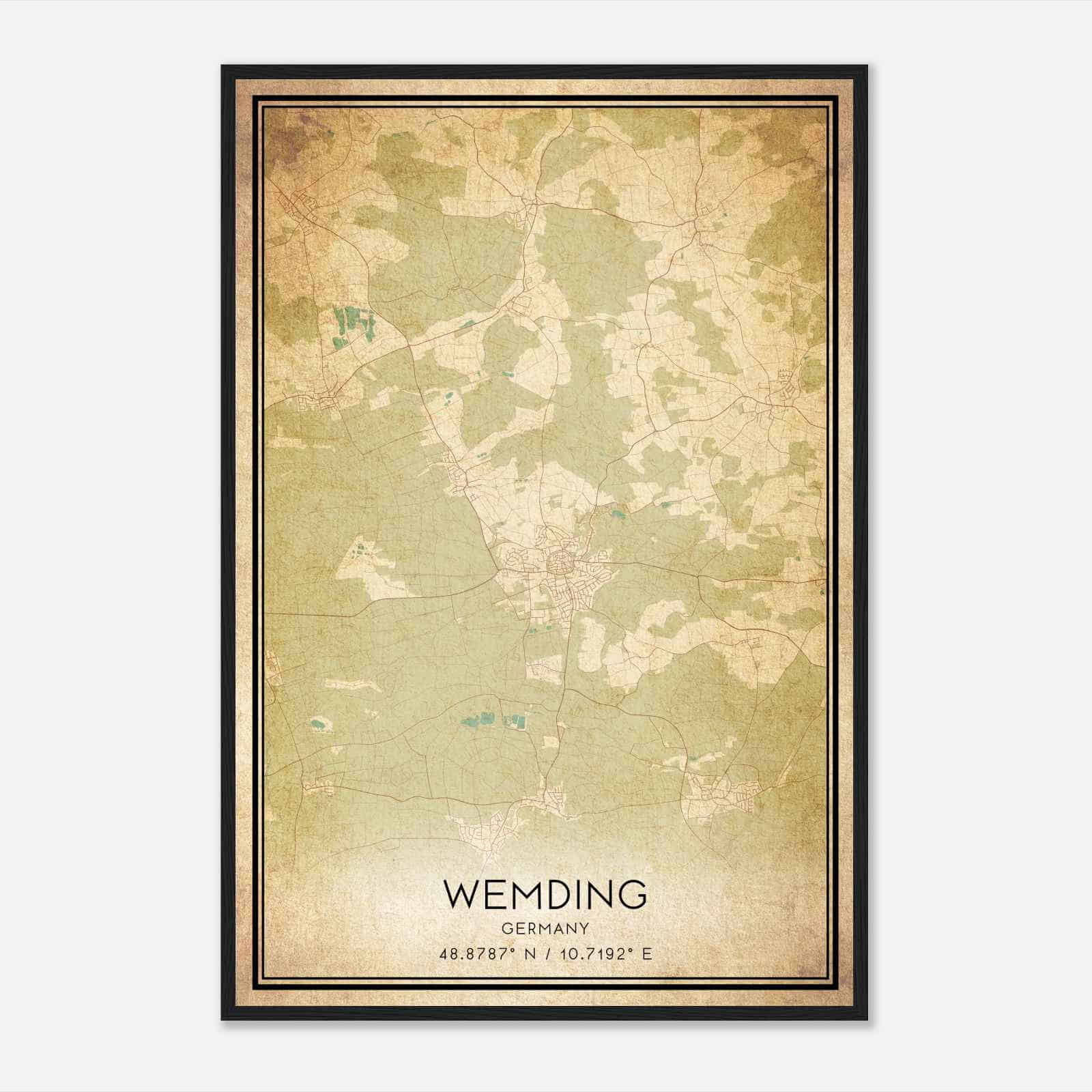 Vintage Wemding Germany Map Poster, Wemding City Road Wall Art Print