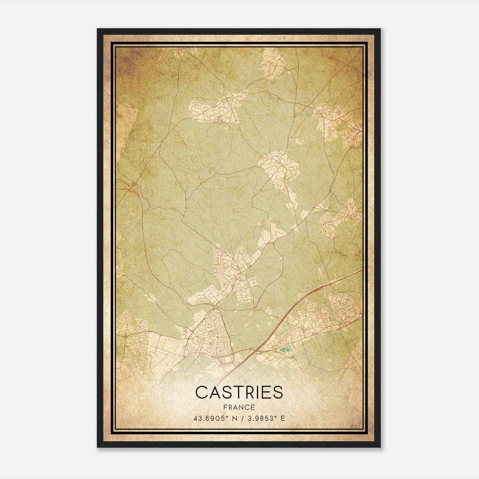 Vintage Castries France Map Poster, Castries City Road Wall Art Print