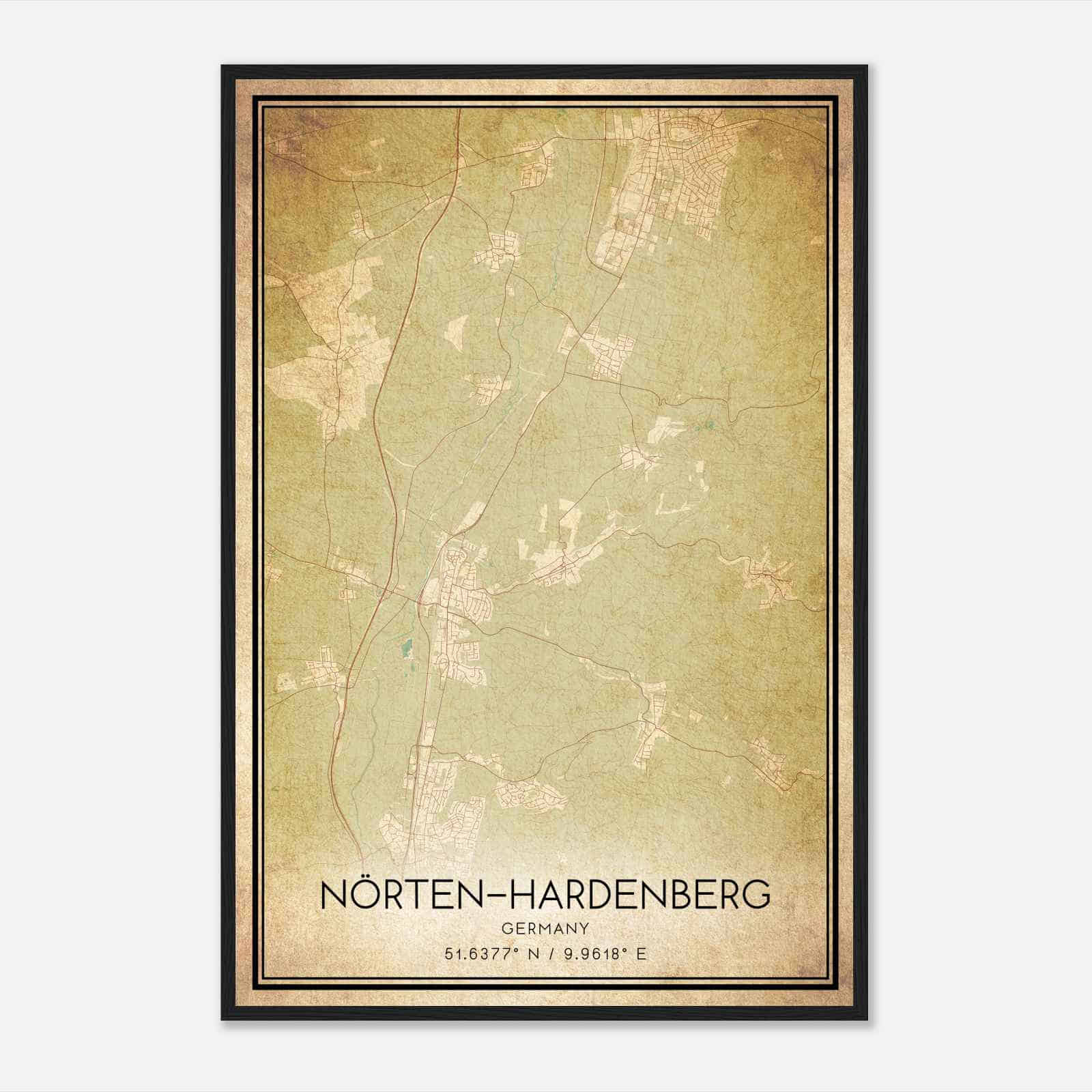 Vintage Norten-Hardenberg Germany Map Poster, Norten-Hardenberg City Road Wall Art Print