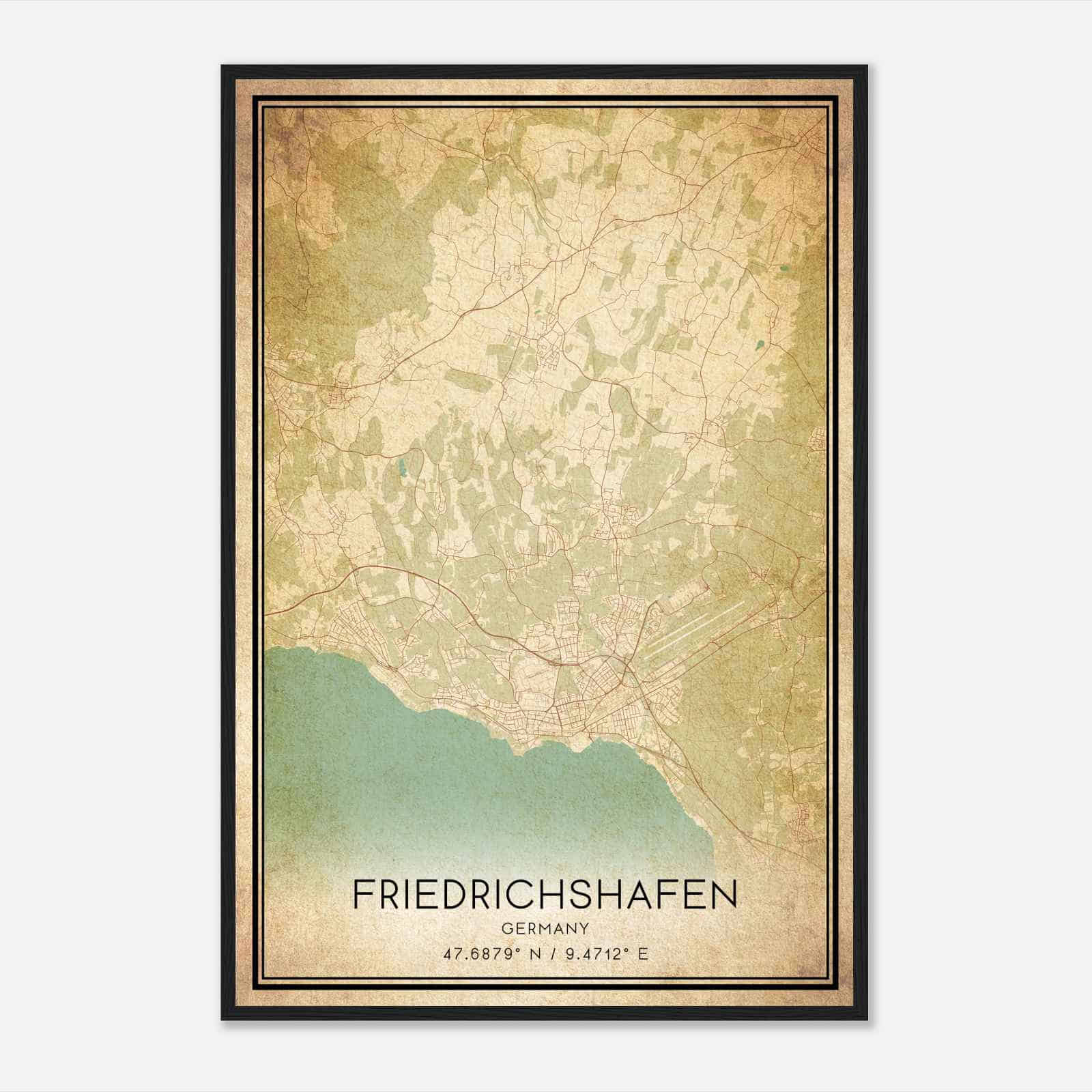 Vintage Friedrichshafen Germany Map Poster, Friedrichshafen City Road Wall Art Print