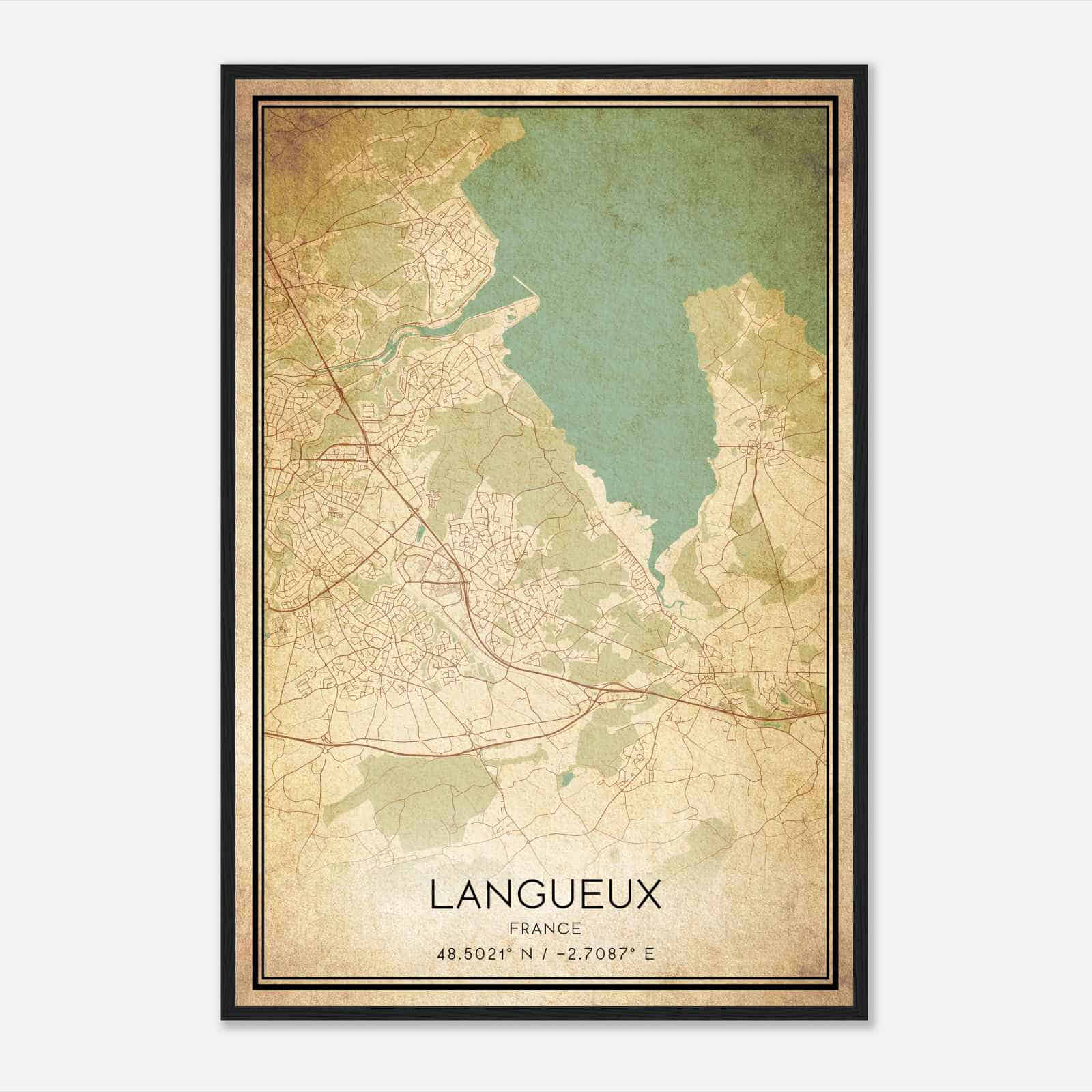 Vintage Langueux France Map Poster, Langueux City Road Wall Art Print