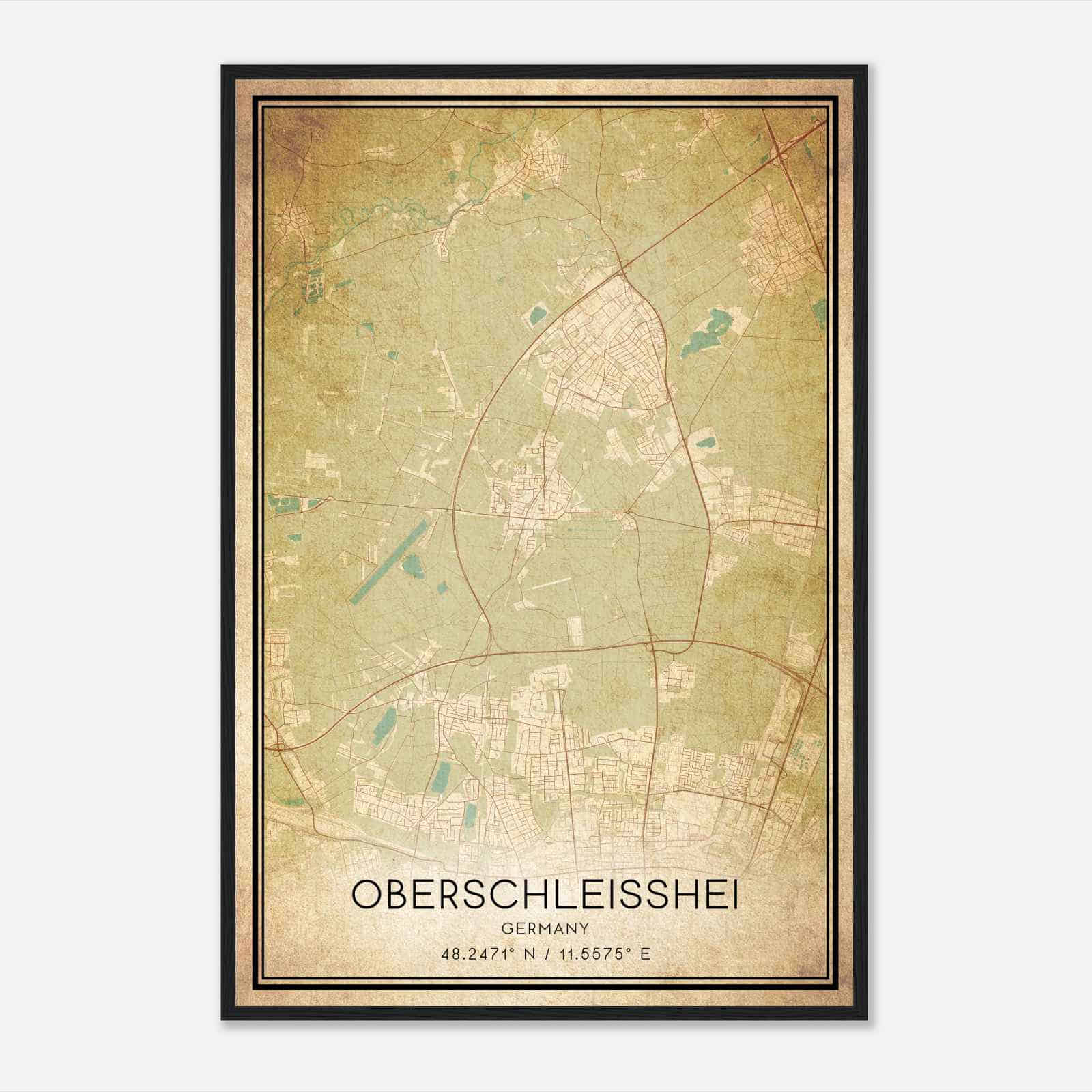 Vintage Oberschleissheim Germany Map Poster, Oberschleissheim City Road Wall Art Print