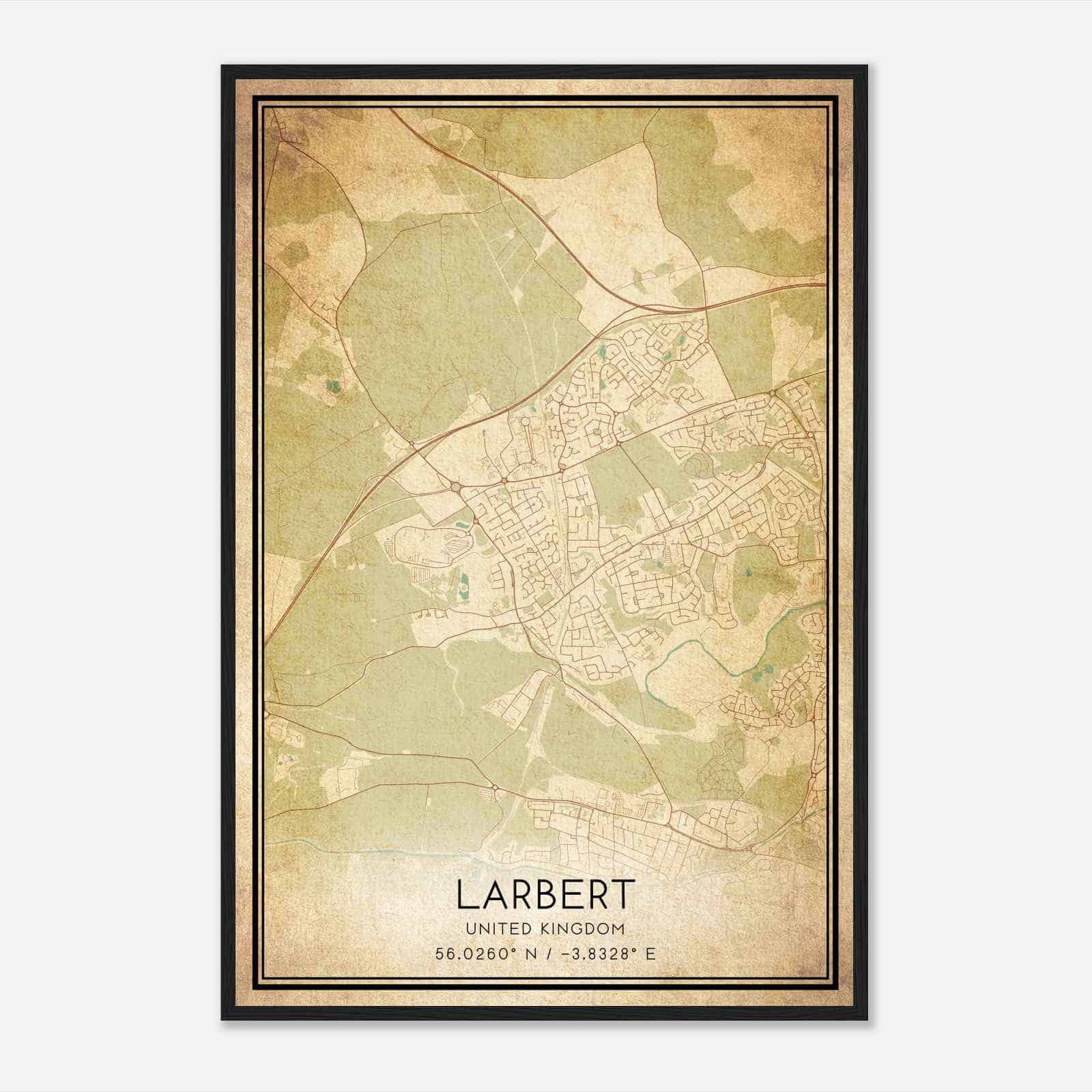 Vintage Larbert United Kingdom Map Poster, Larbert City Road Wall Art Print