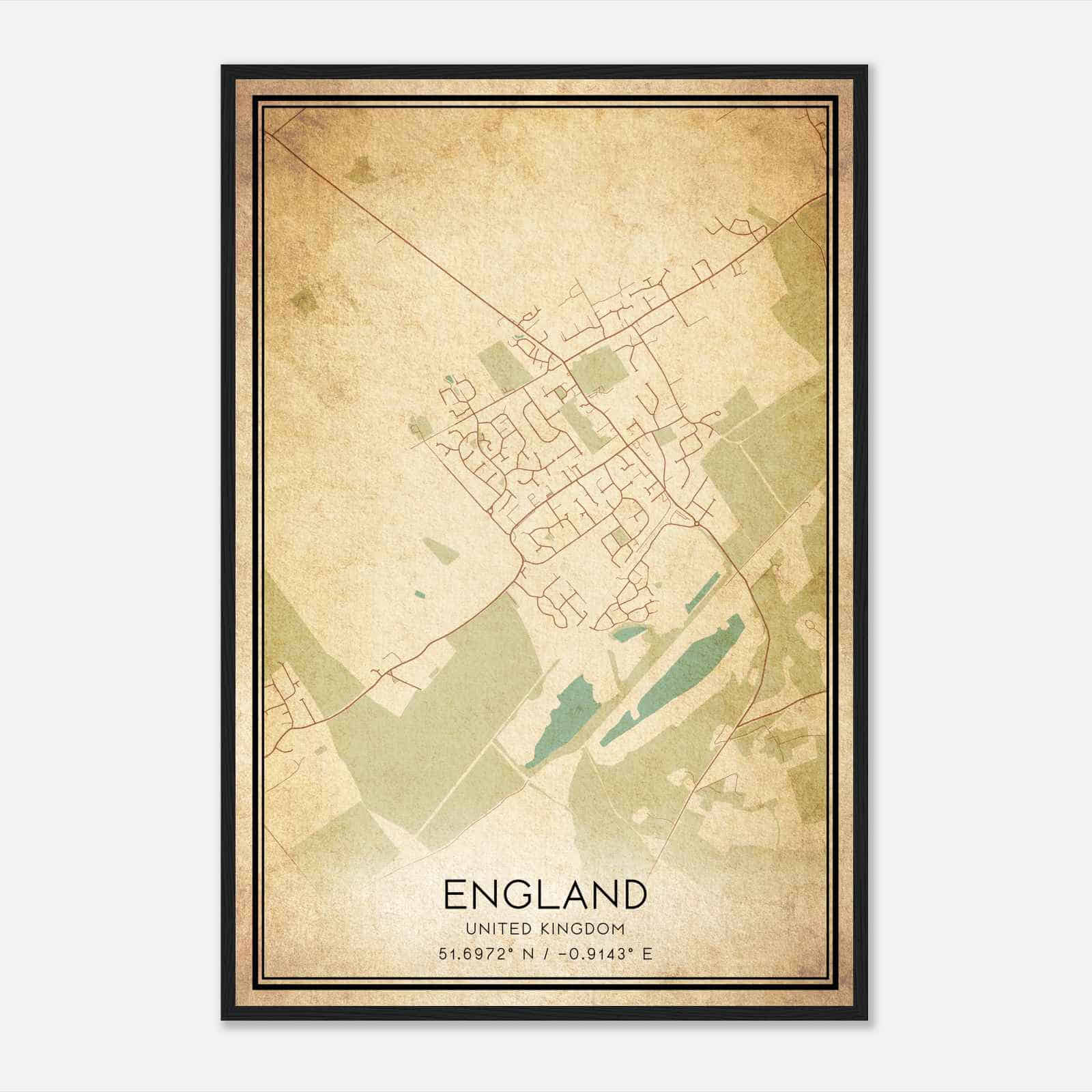 Vintage Oakley United Kingdom Map Poster, Oakley City Road Wall Art Print