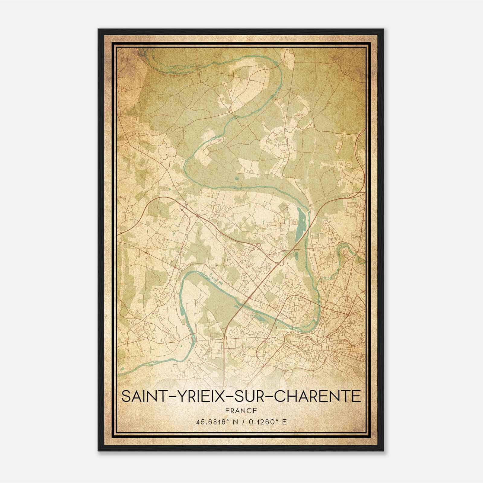 Vintage Saint-Yrieix-sur-Charente France Map Poster, Saint-Yrieix-sur-Charente City Road Wall Art Print