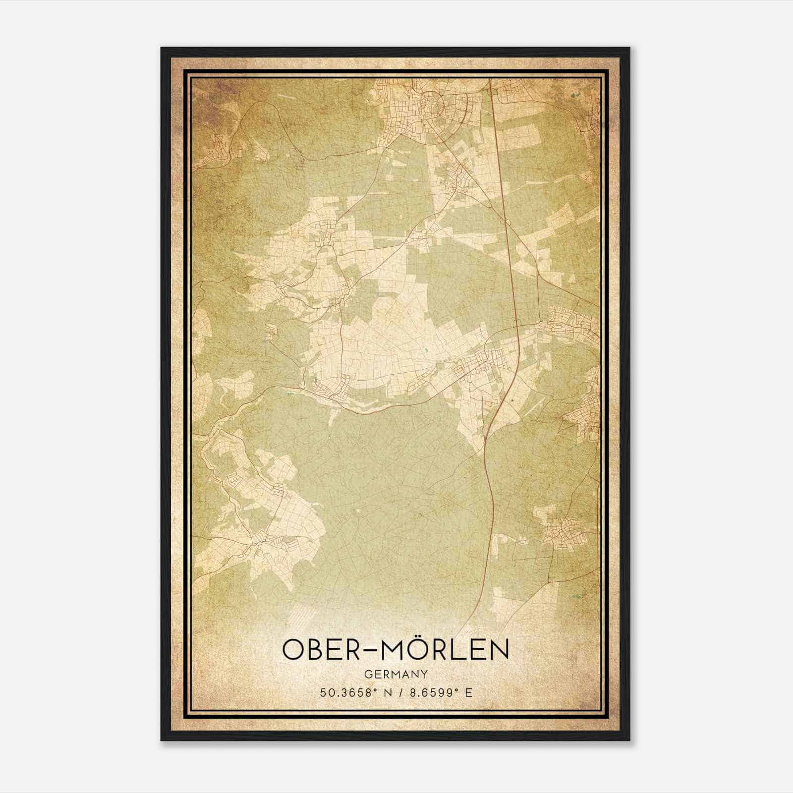 Vintage Ober-Morlen Germany Map Poster, Ober-Morlen City Road Wall Art Print