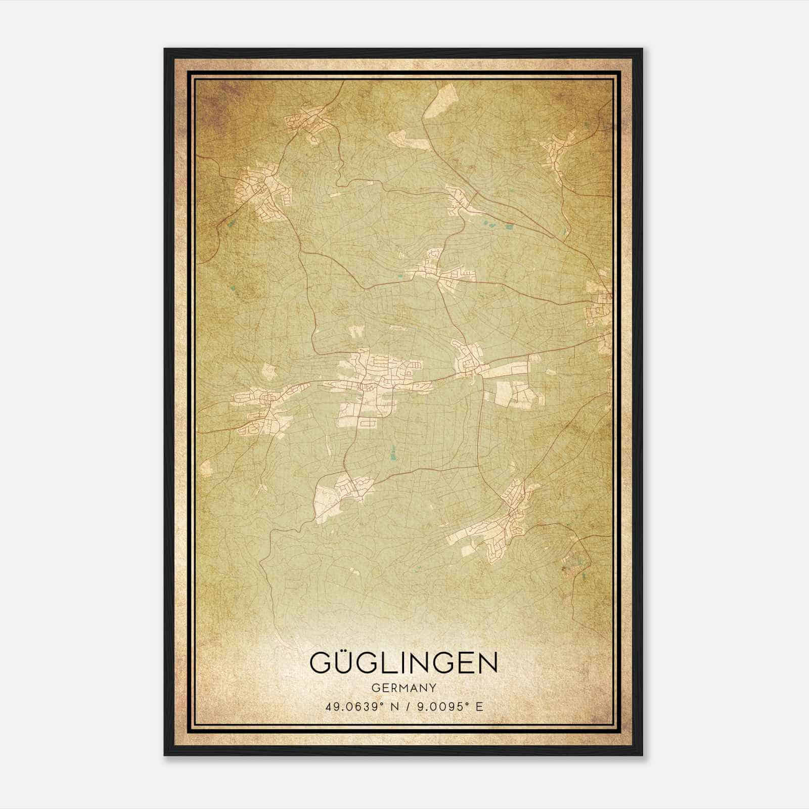 Vintage Guglingen Germany Map Poster, Guglingen City Road Wall Art Print