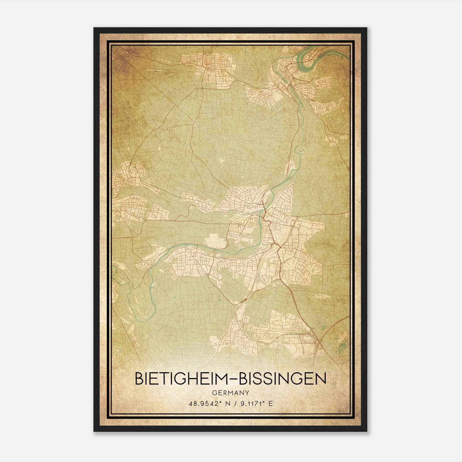 Vintage Bietigheim-Bissingen Germany Map Poster, Bietigheim-Bissingen City Road Wall Art Print