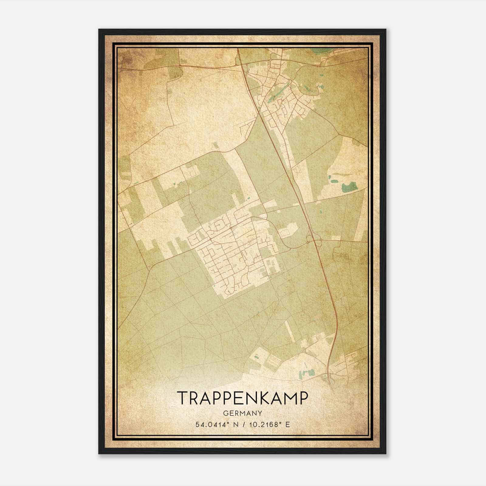 Vintage Trappenkamp Germany Map Poster, Trappenkamp City Road Wall Art Print