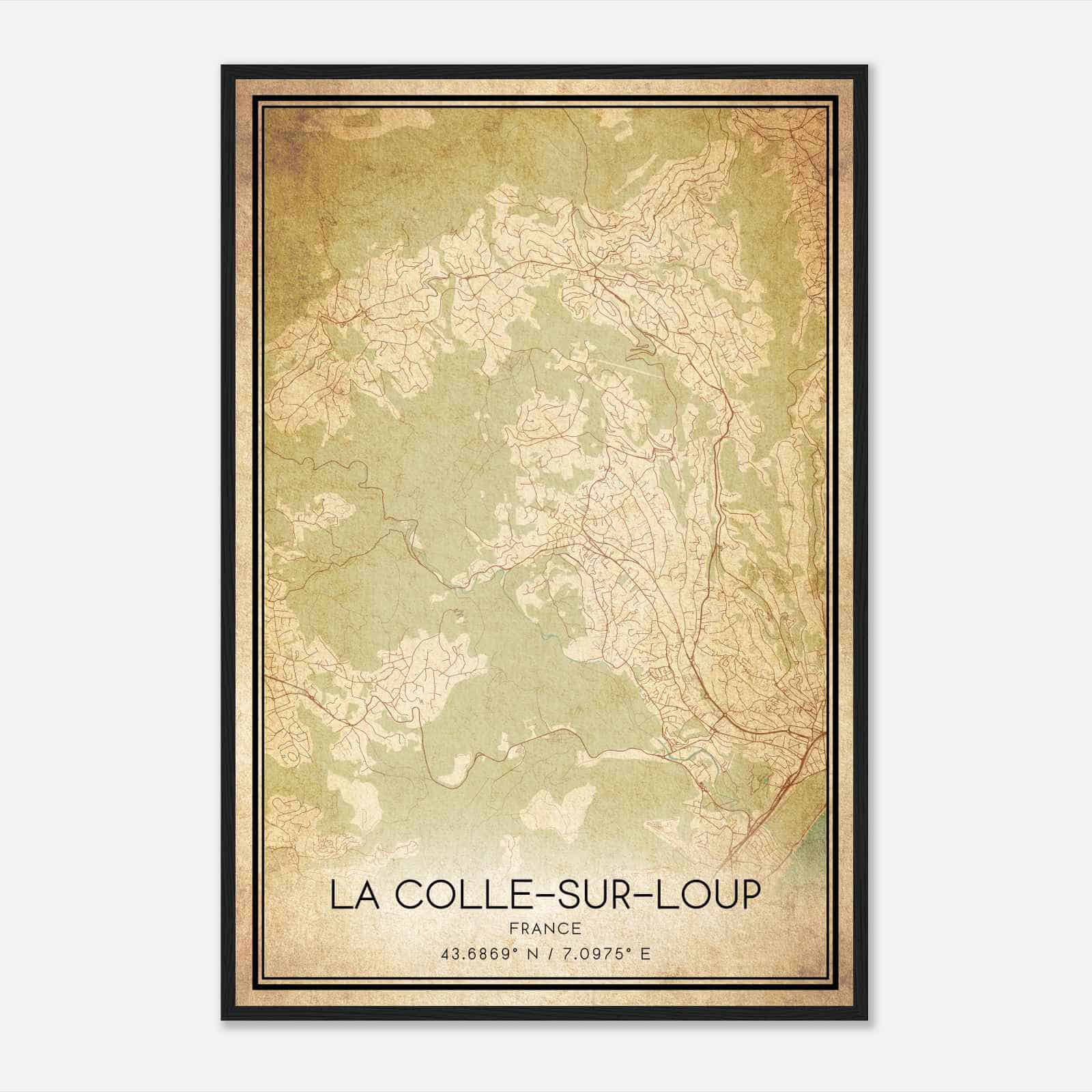 Vintage La Colle-sur-Loup France Map Poster, La Colle-sur-Loup City Road Wall Art Print