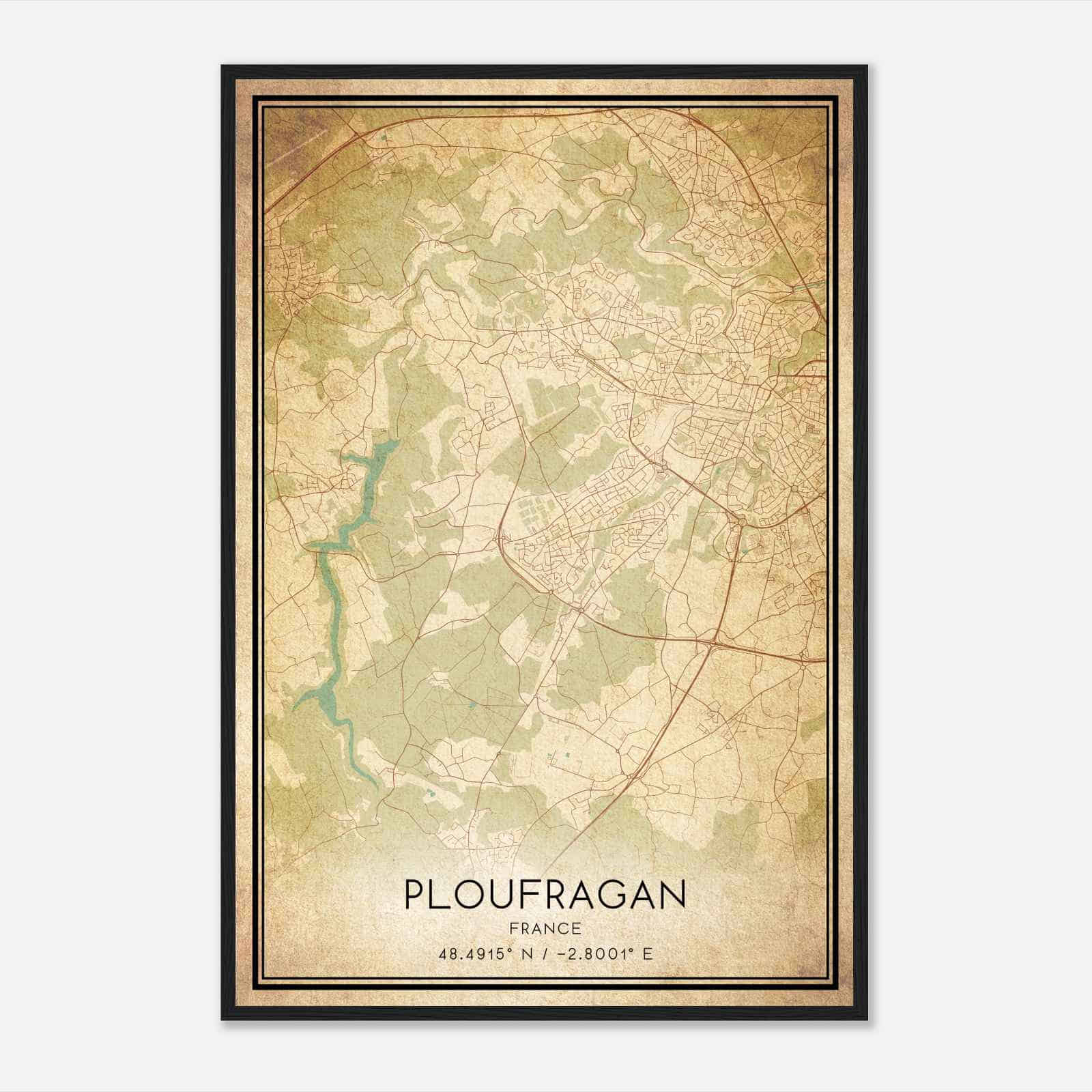 Vintage Ploufragan France Map Poster, Ploufragan City Road Wall Art Print