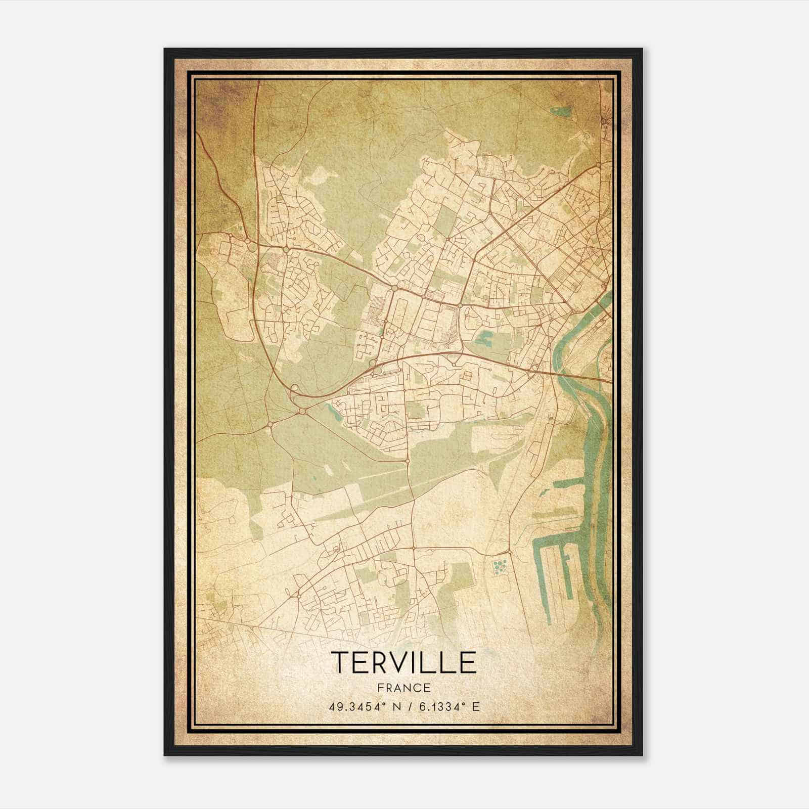 Vintage Terville France Map Poster, Terville City Road Wall Art Print