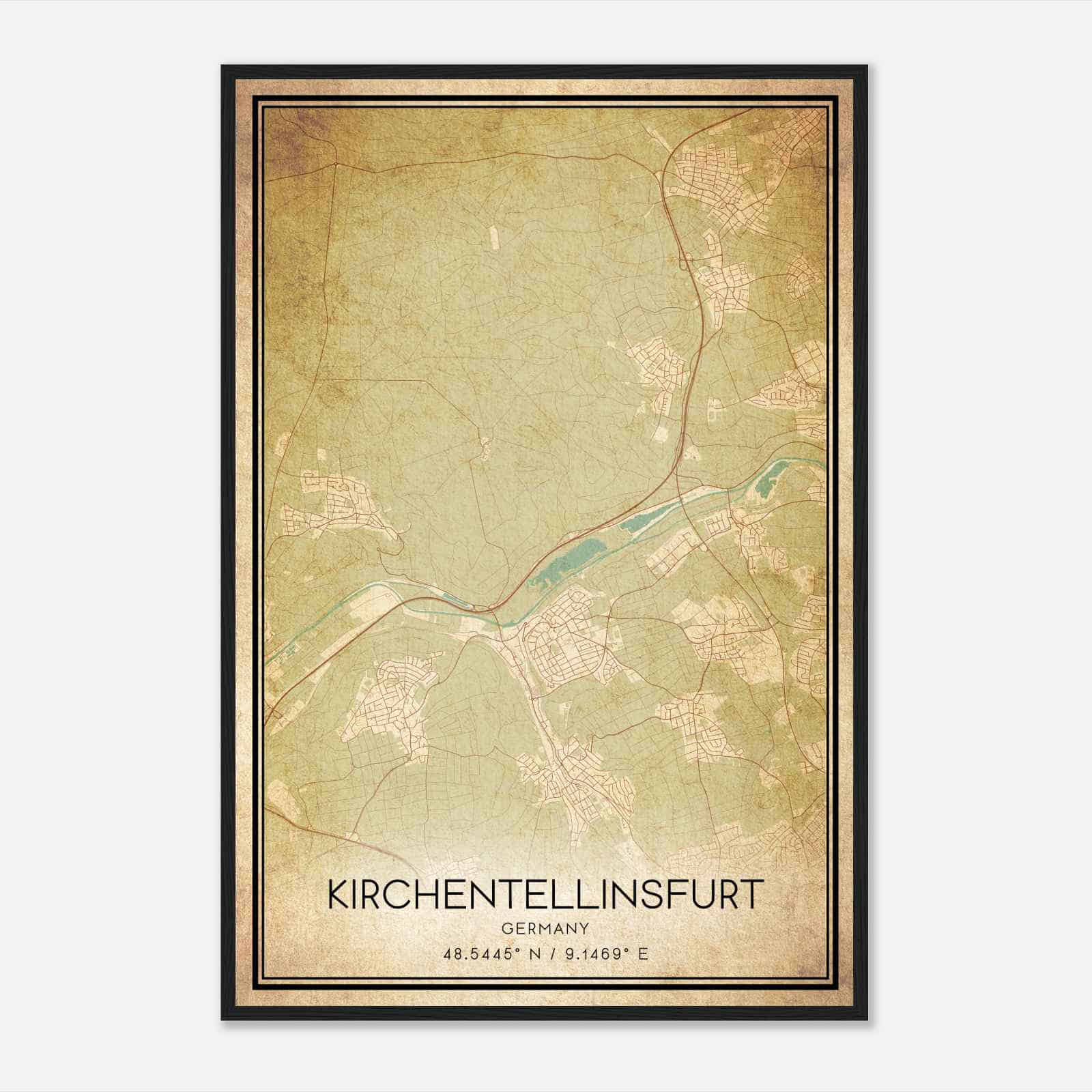 Vintage Kirchentellinsfurt Germany Map Poster, Kirchentellinsfurt City Road Wall Art Print